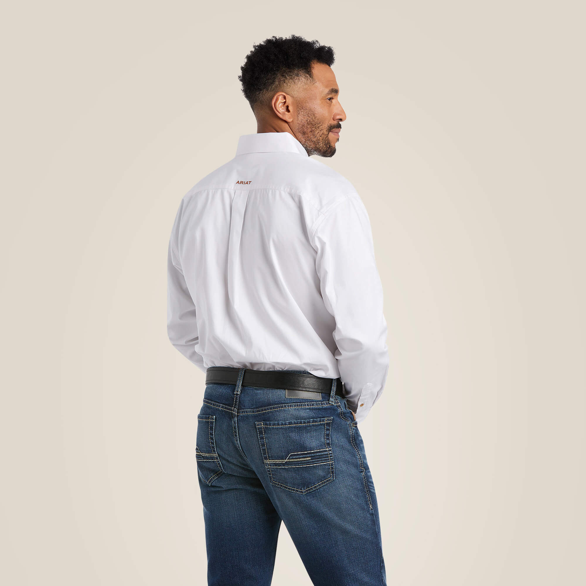 Men's Ariat Solid Twill Classic Fit Shirt in White - Image 2