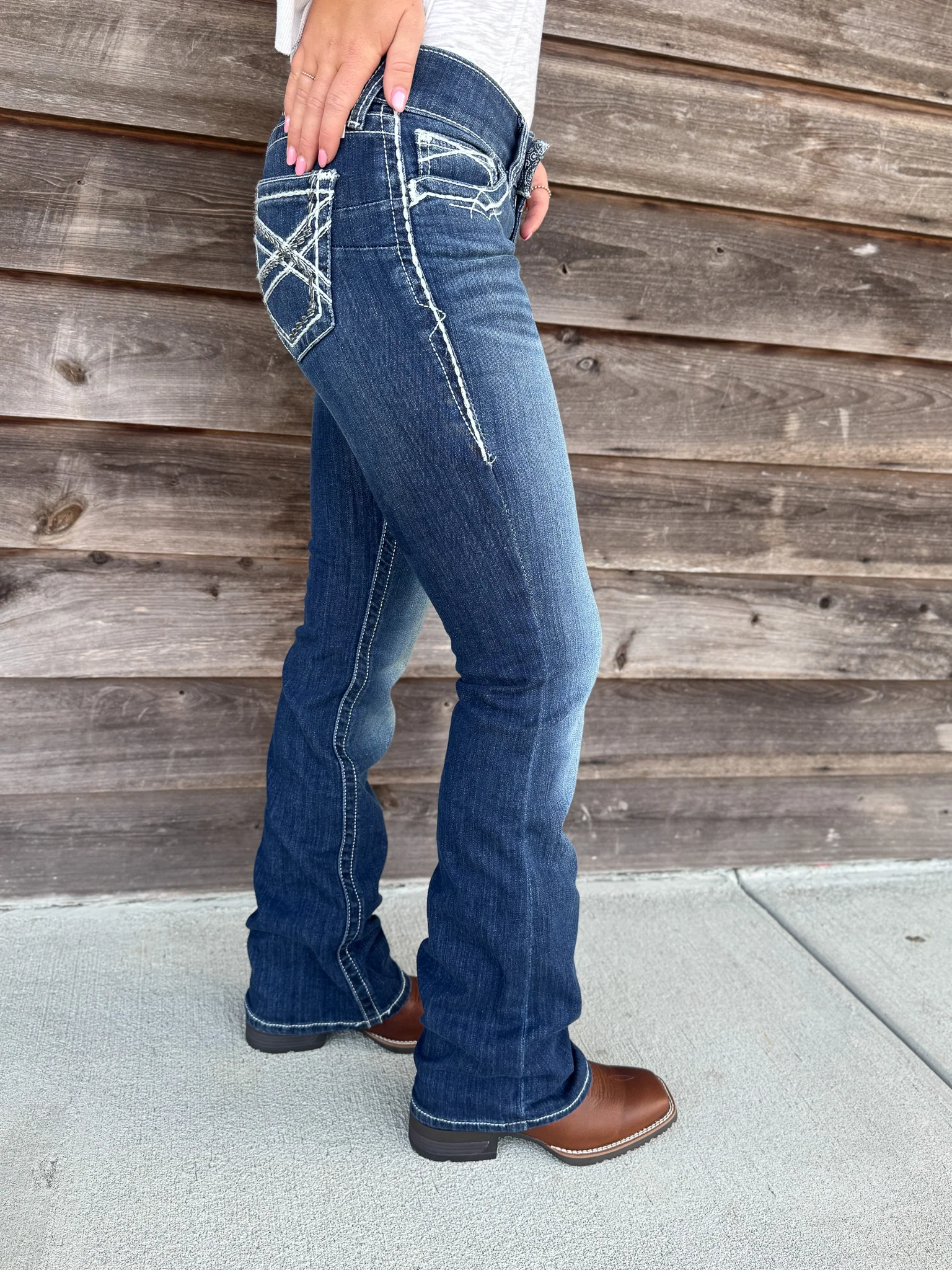 Women's Ariat R.E.A.L. Mid Rise Stretch Entwined Boot Cut Jeans - Image 5