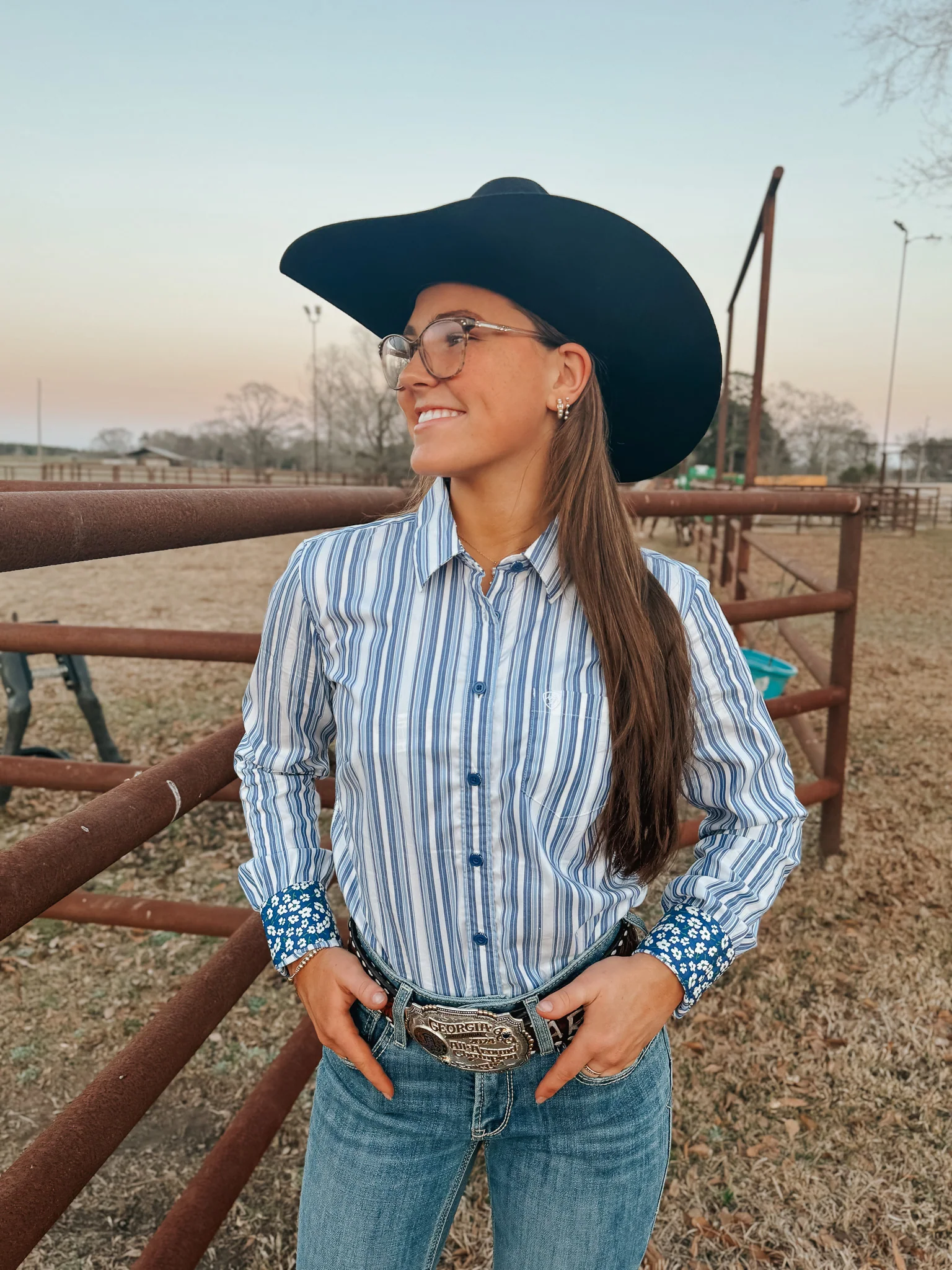 Ariat Women's Kirby Cobalt & White Striped Western Shirt - Image 4
