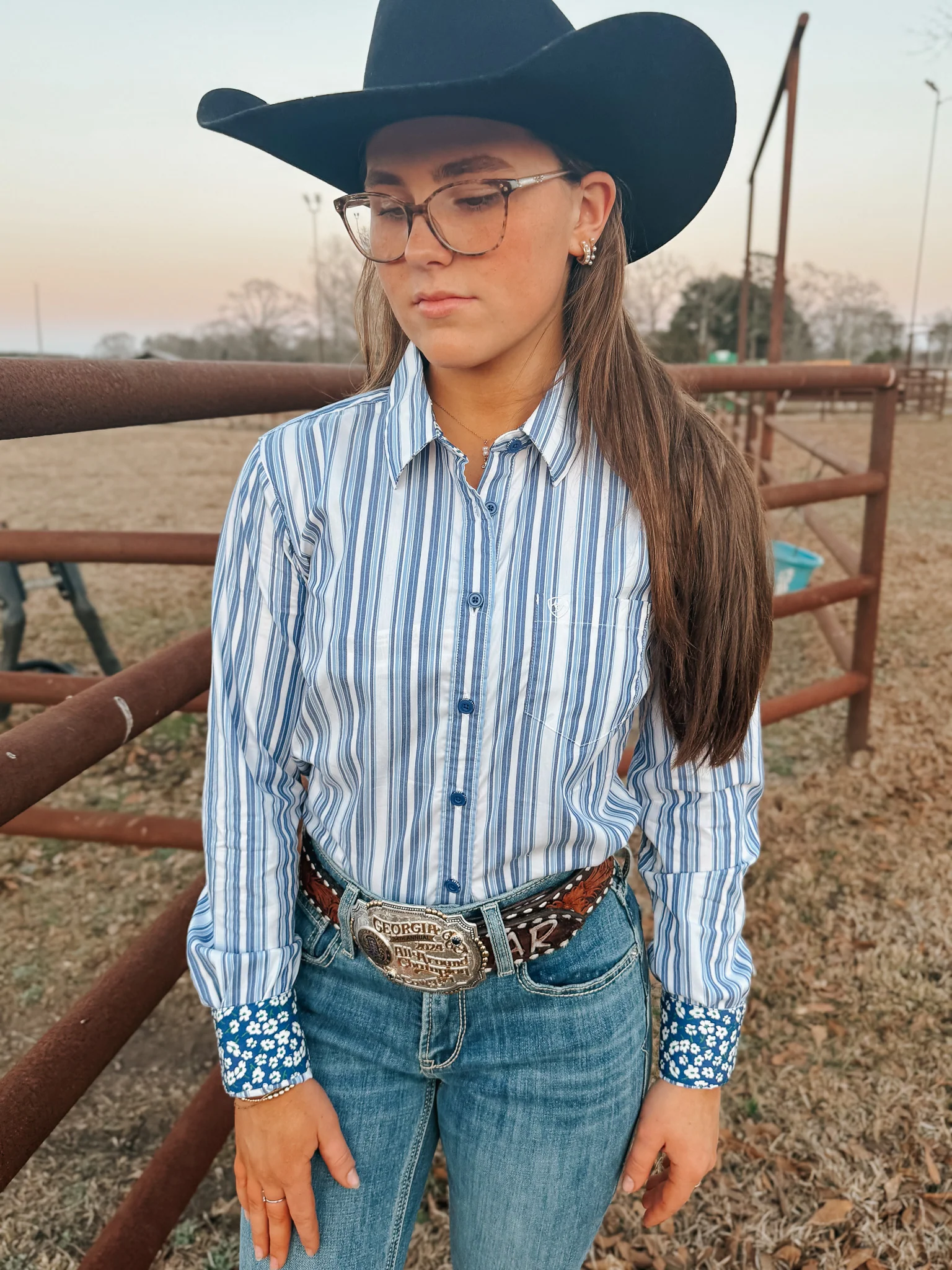 Ariat Women's Kirby Cobalt & White Striped Western Shirt - Image 5