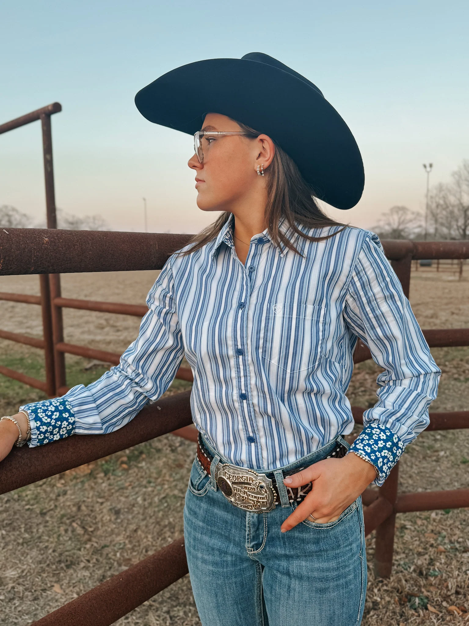 Ariat Women's Kirby Cobalt & White Striped Western Shirt - Image 6