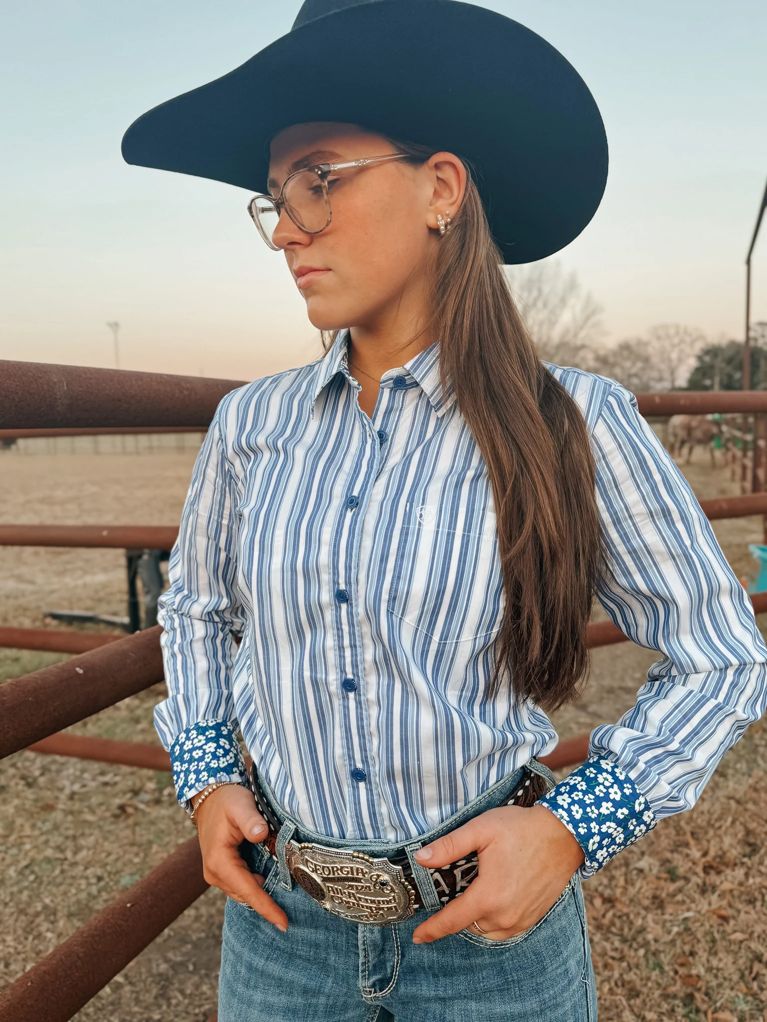 Ariat Women's Kirby Cobalt & White Striped Western Shirt - Image 7