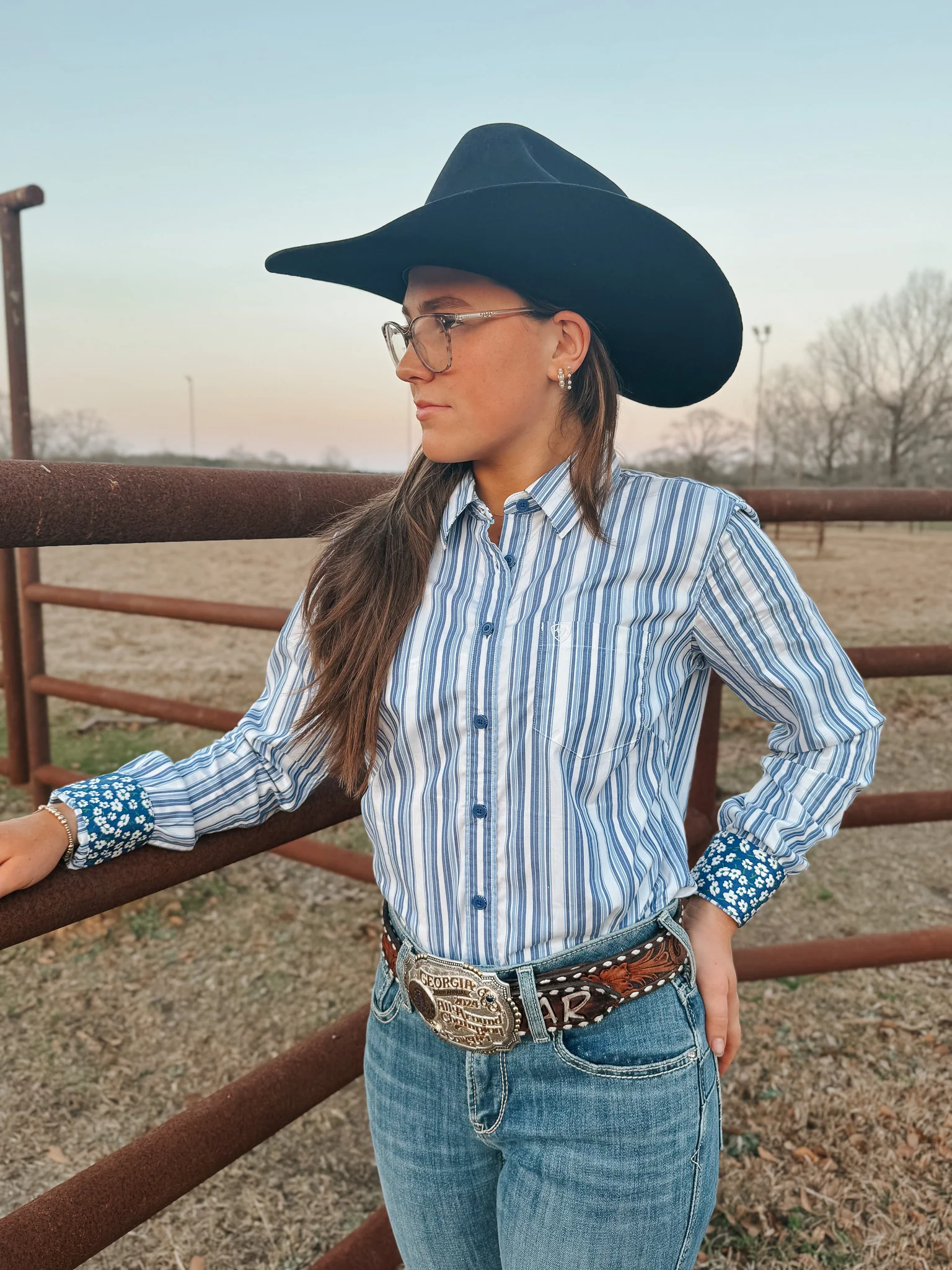 Ariat Women's Kirby Cobalt & White Striped Western Shirt - Image 9