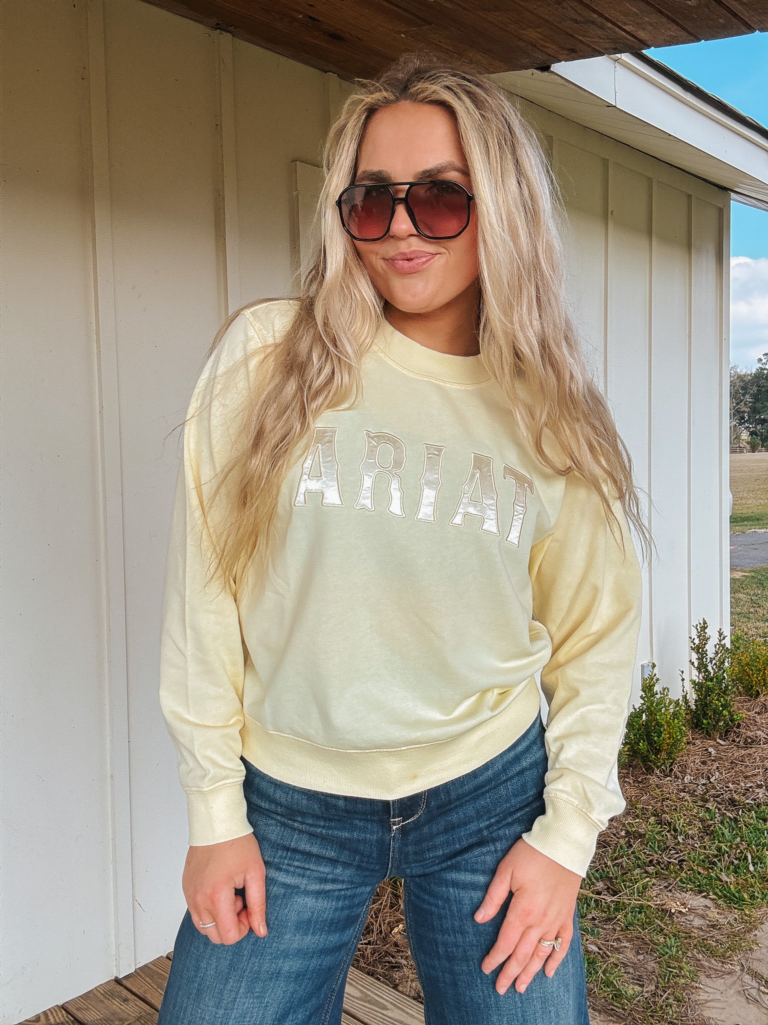 Women's Ariat Essential Crew Sweatshirt in Yellow - Image 3