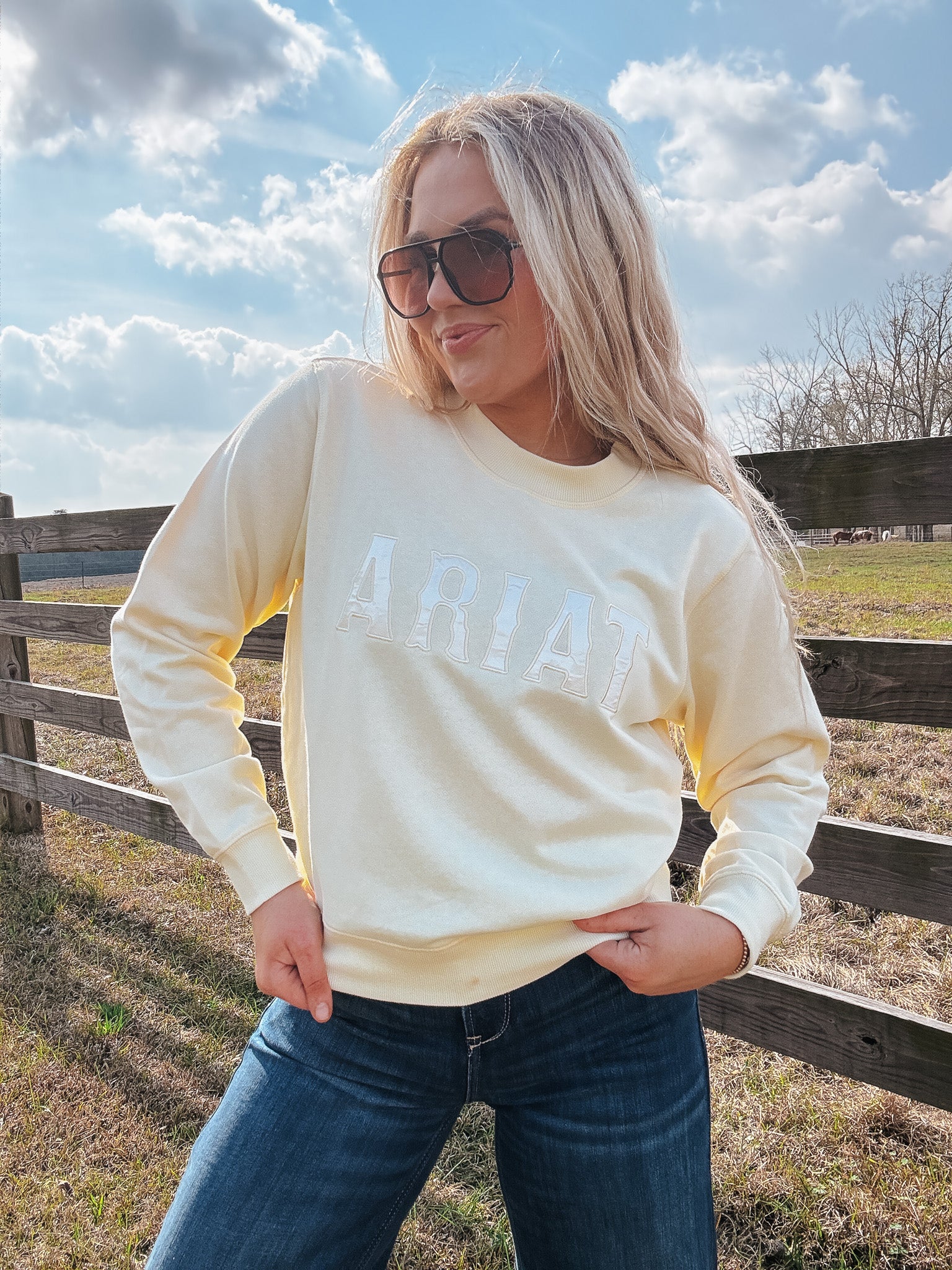 Women's Ariat Essential Crew Sweatshirt in Yellow - Image 7