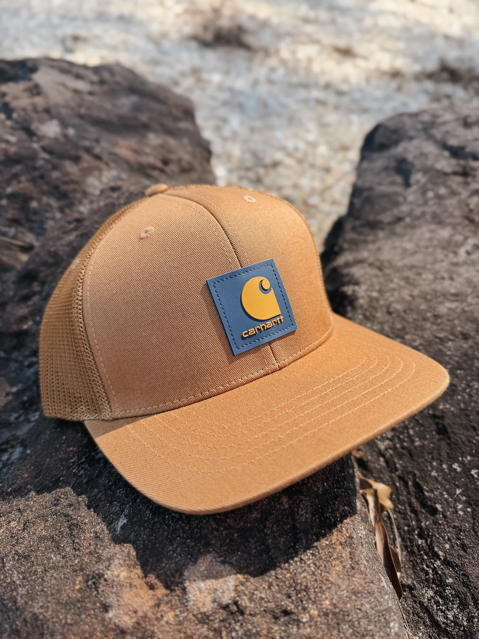 Carhartt Rugged Flex Twill Mesh-Back Logo Patch Cap in Brown - Image 4