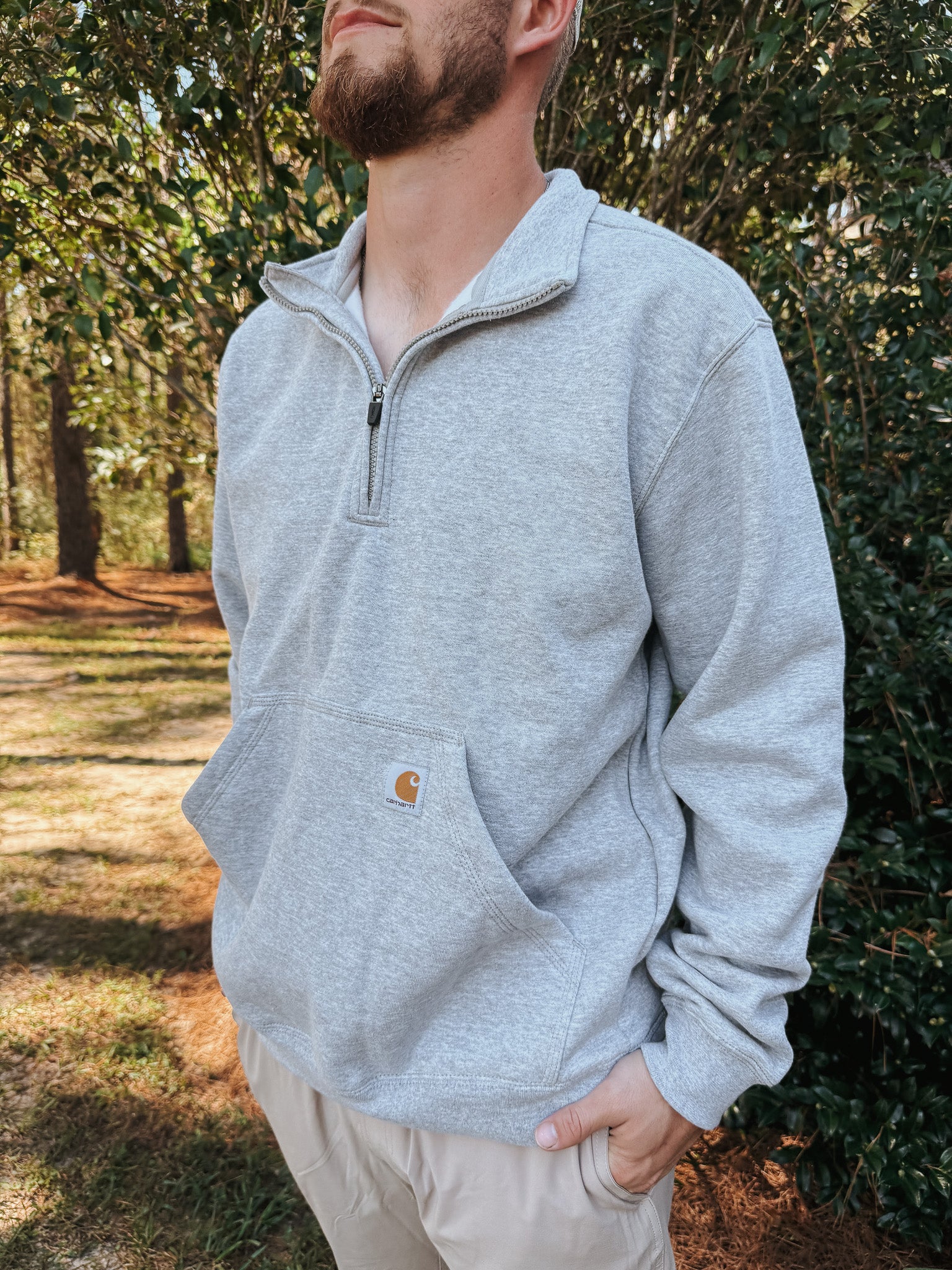 Carhartt Midweight 1/4 Zip Sweatshirt - Heather Grey - Image 2