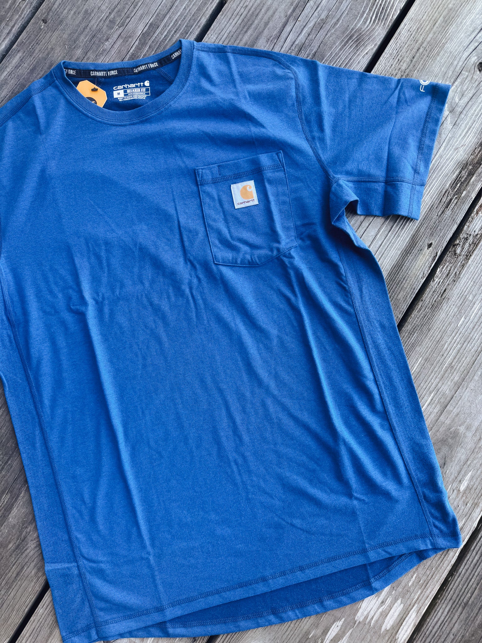 Men's Carhartt Force Relaxed Fit Midweight Short Sleeve Pocket T-Shirt in Light Huron Heather - Image 3