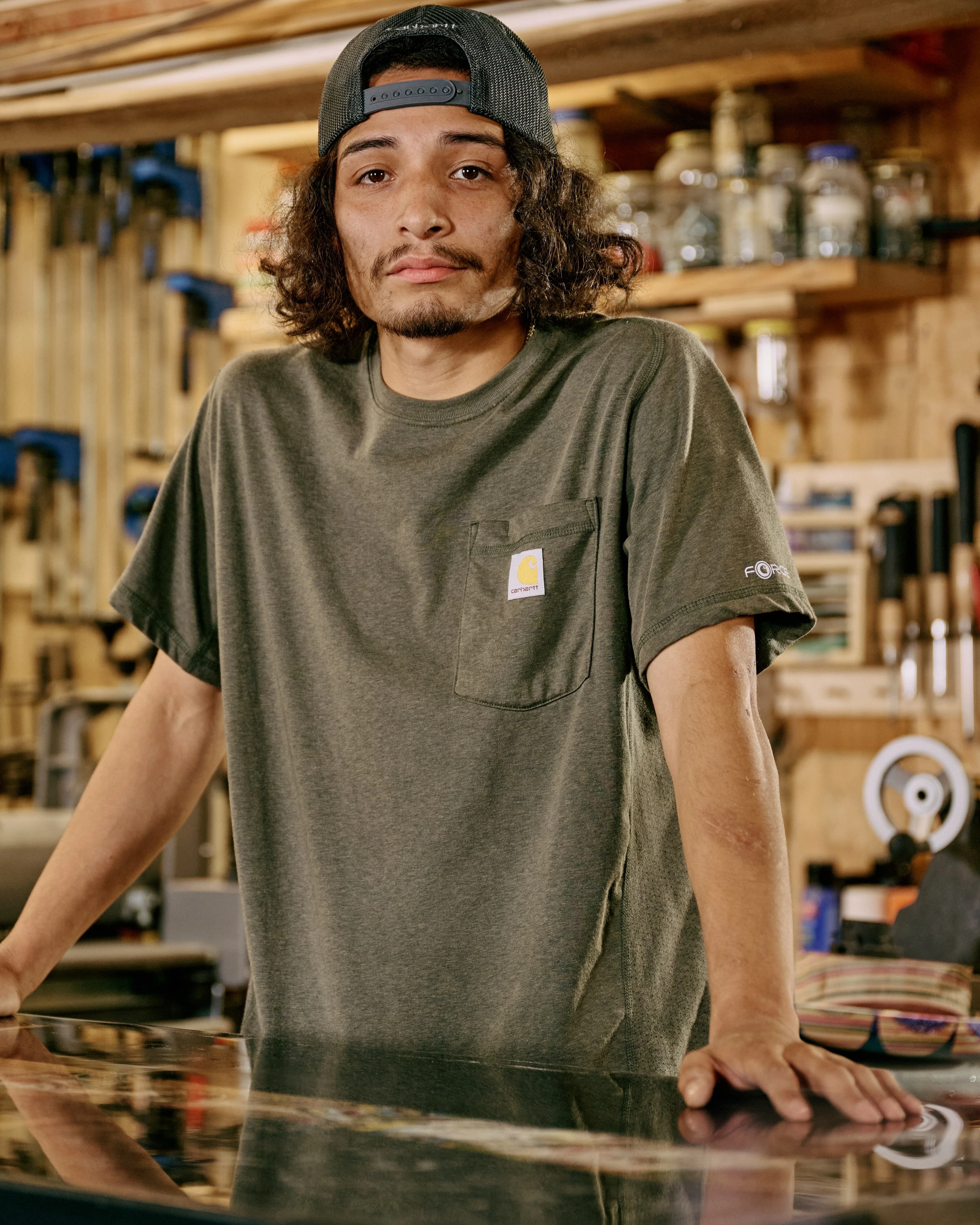 Carhartt Force Relaxed Fit Midweight Short Sleeve Pocket T-Shirt - Basil Heather - Image 3