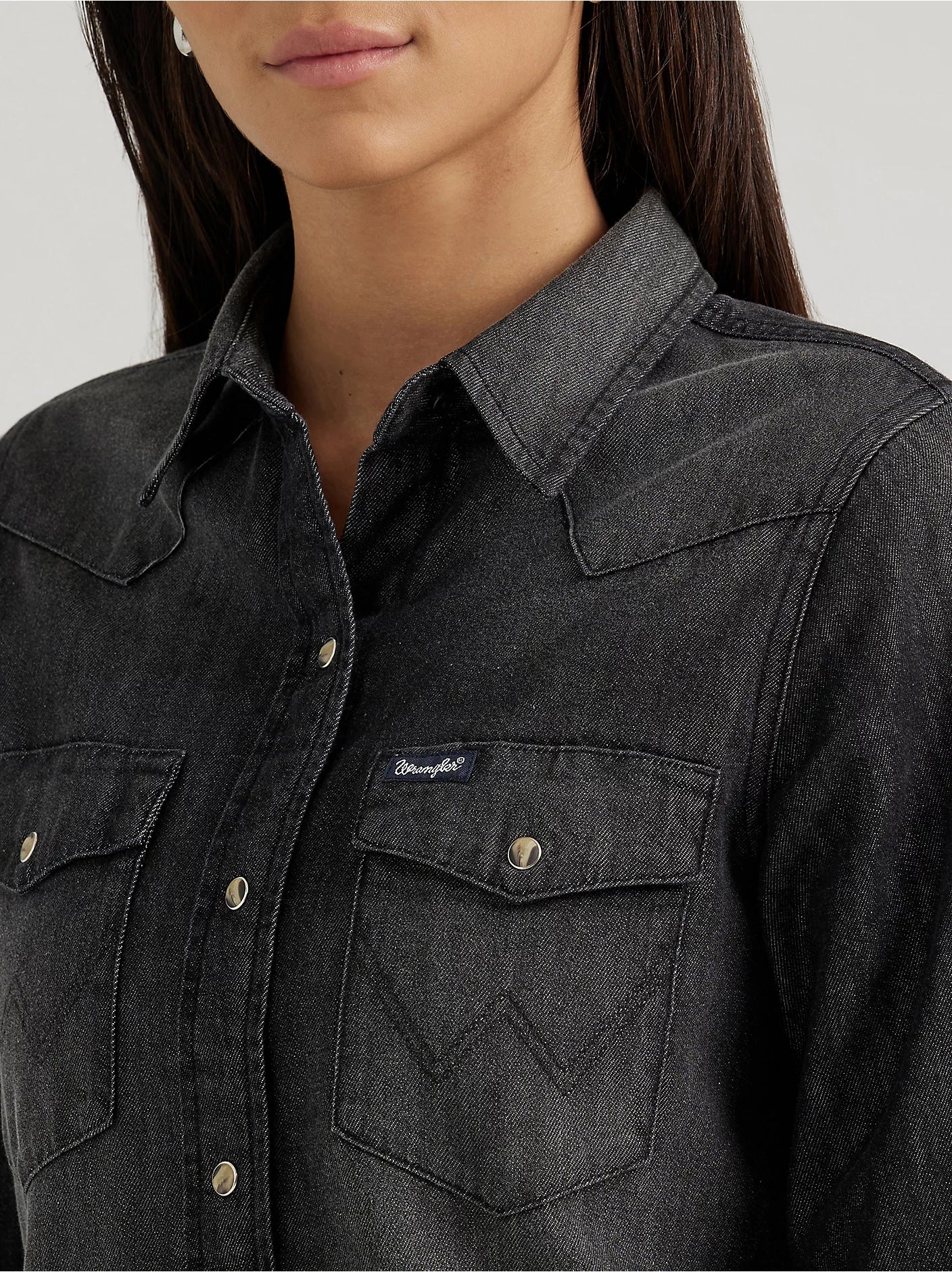 Women's Wrangler Black Denim Cowboy Snap Shirt - Image 3