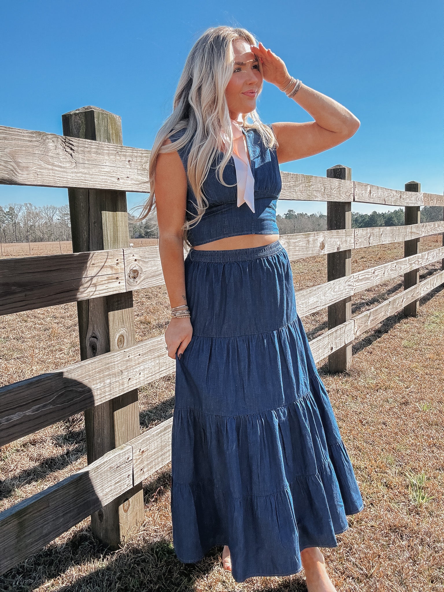Wrangler Retro Smocked Crop Denim Blouse - Image 7
