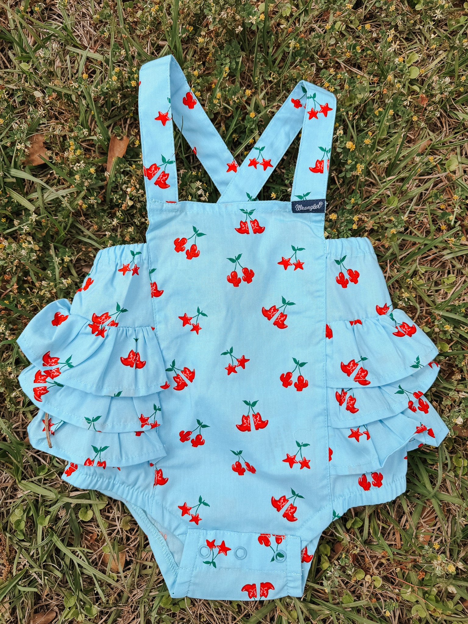 Wrangler Baby Girl Blue Cherry Boots Onesie - Image 4