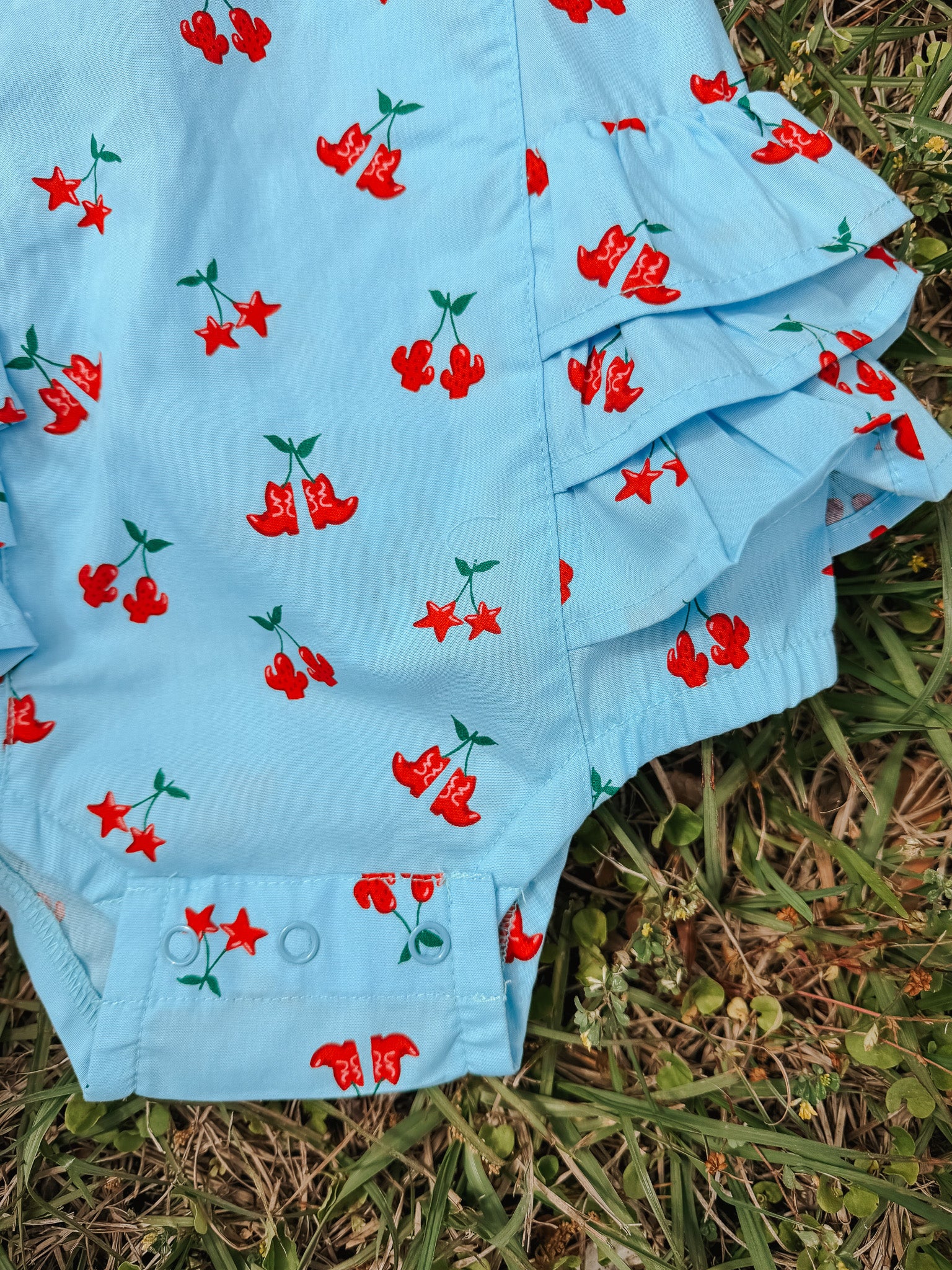 Wrangler Baby Girl Blue Cherry Boots Onesie - Image 6