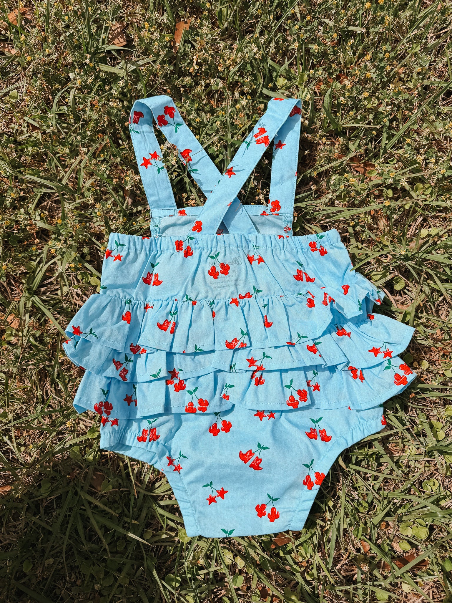 Wrangler Baby Girl Blue Cherry Boots Onesie - Image 7