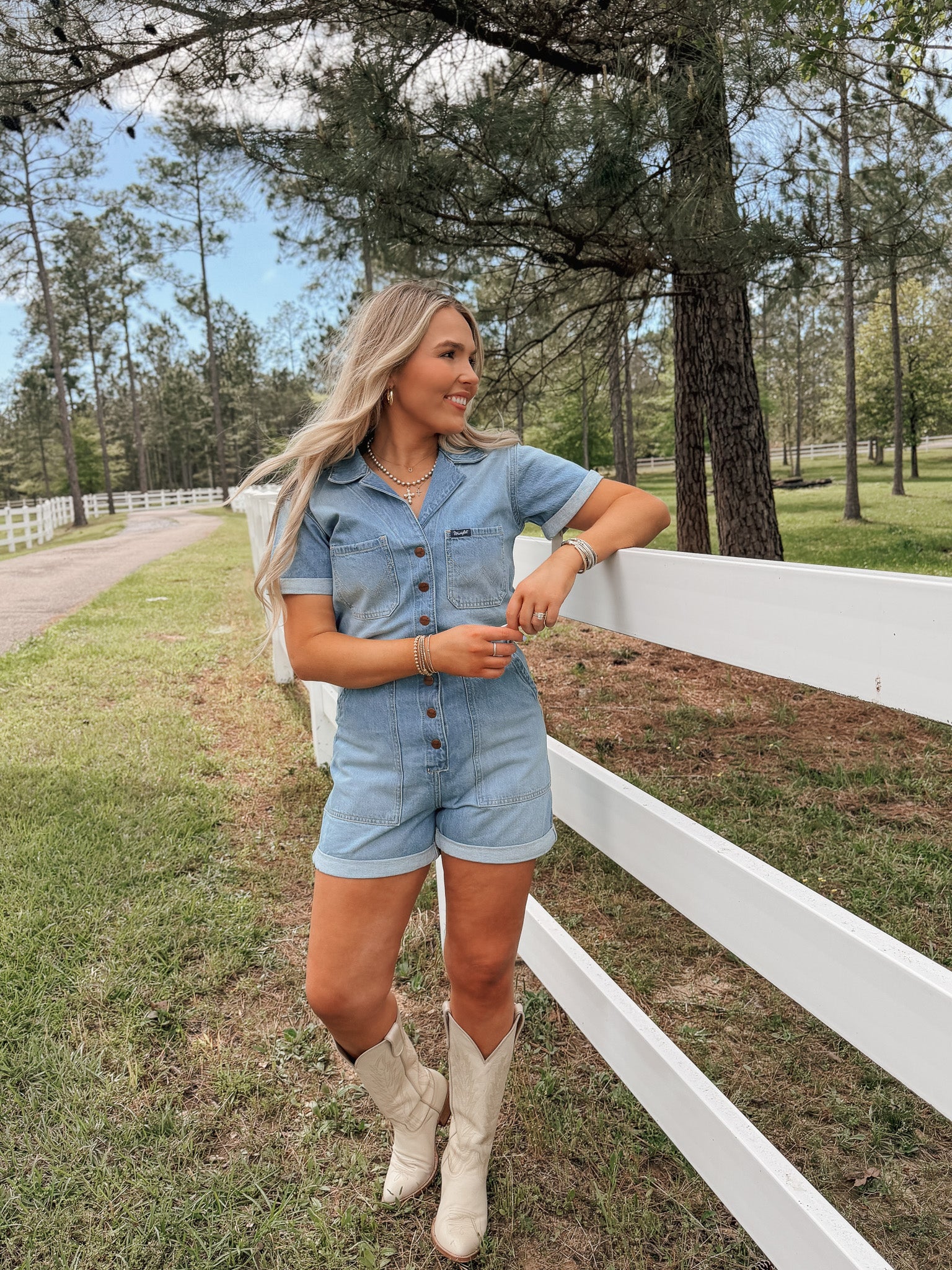 Women's Wrangler Denim Snap Utility Romper - Image 8