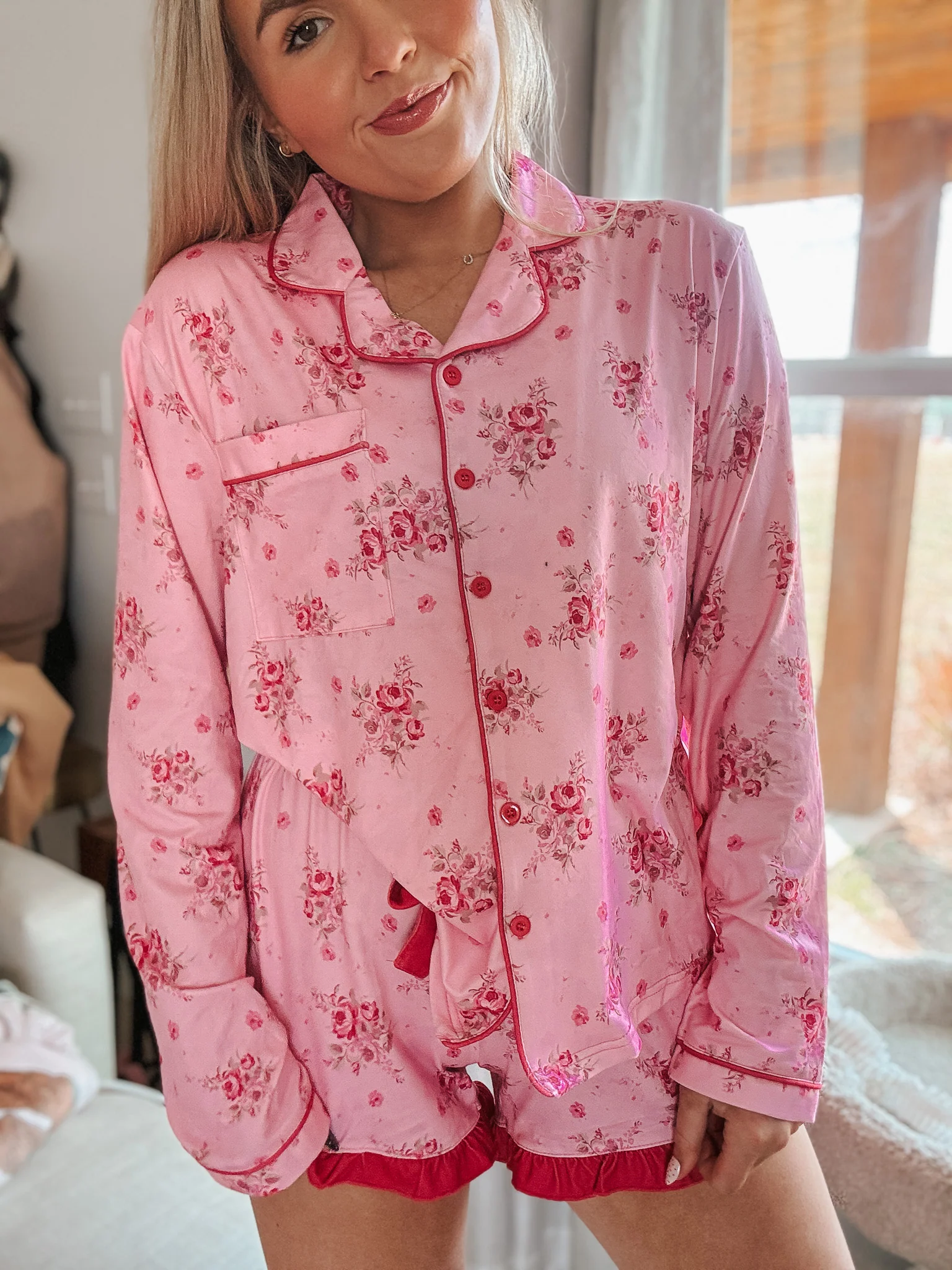 Blushing Blooms Ruffle Pajama Set - Image 7