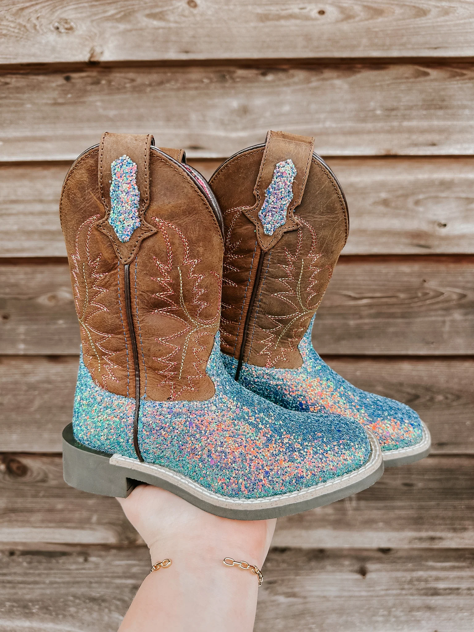 Girl's Smoky Mountain Ariel Glitter Square Toe Boot