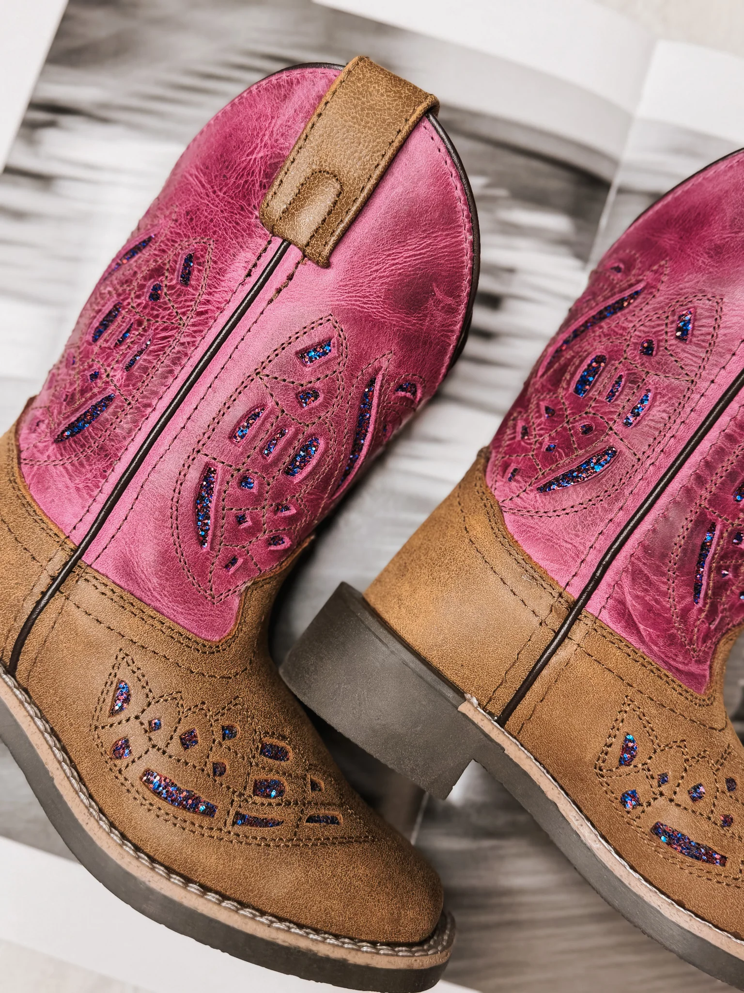 GIRL'S SMOKY MOUNTAIN TRIXIE BROWN PINK LEATHER COWBOY BOOTS - Image 4