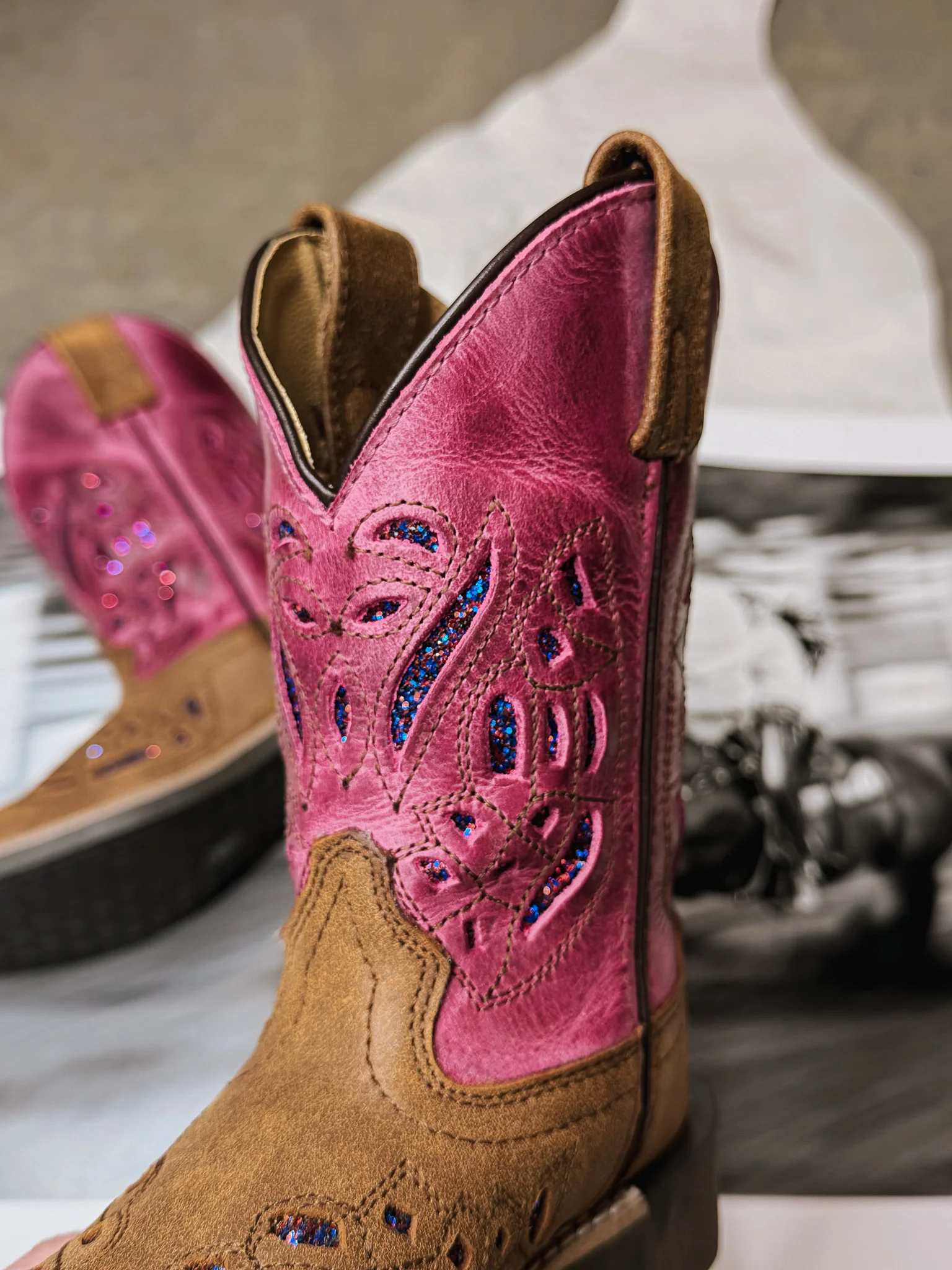 GIRL'S SMOKY MOUNTAIN TRIXIE BROWN PINK LEATHER COWBOY BOOTS - Image 8