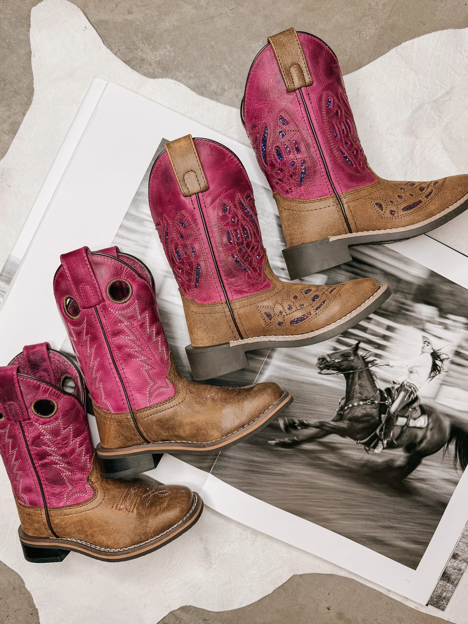 GIRL'S SMOKY MOUNTAIN TRIXIE BROWN PINK LEATHER COWBOY BOOTS - Image 9