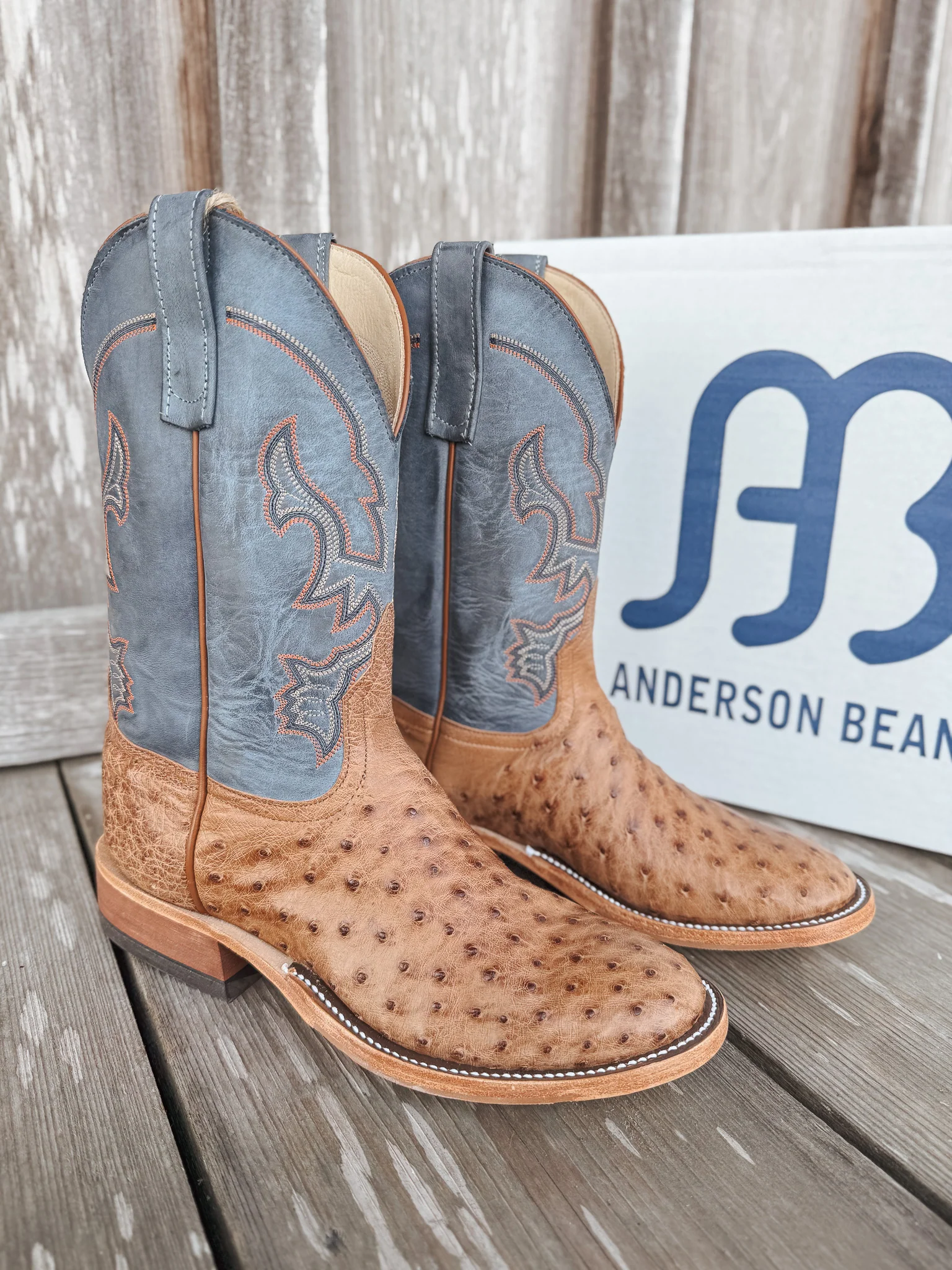 Men's Anderson Bean BC Exclusive Blue Aged Brandy Ostrich Boot - Image 4
