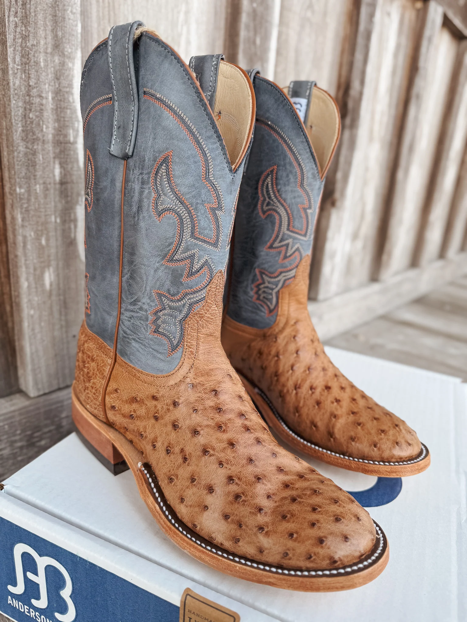 Men's Anderson Bean BC Exclusive Blue Aged Brandy Ostrich Boot - Image 6