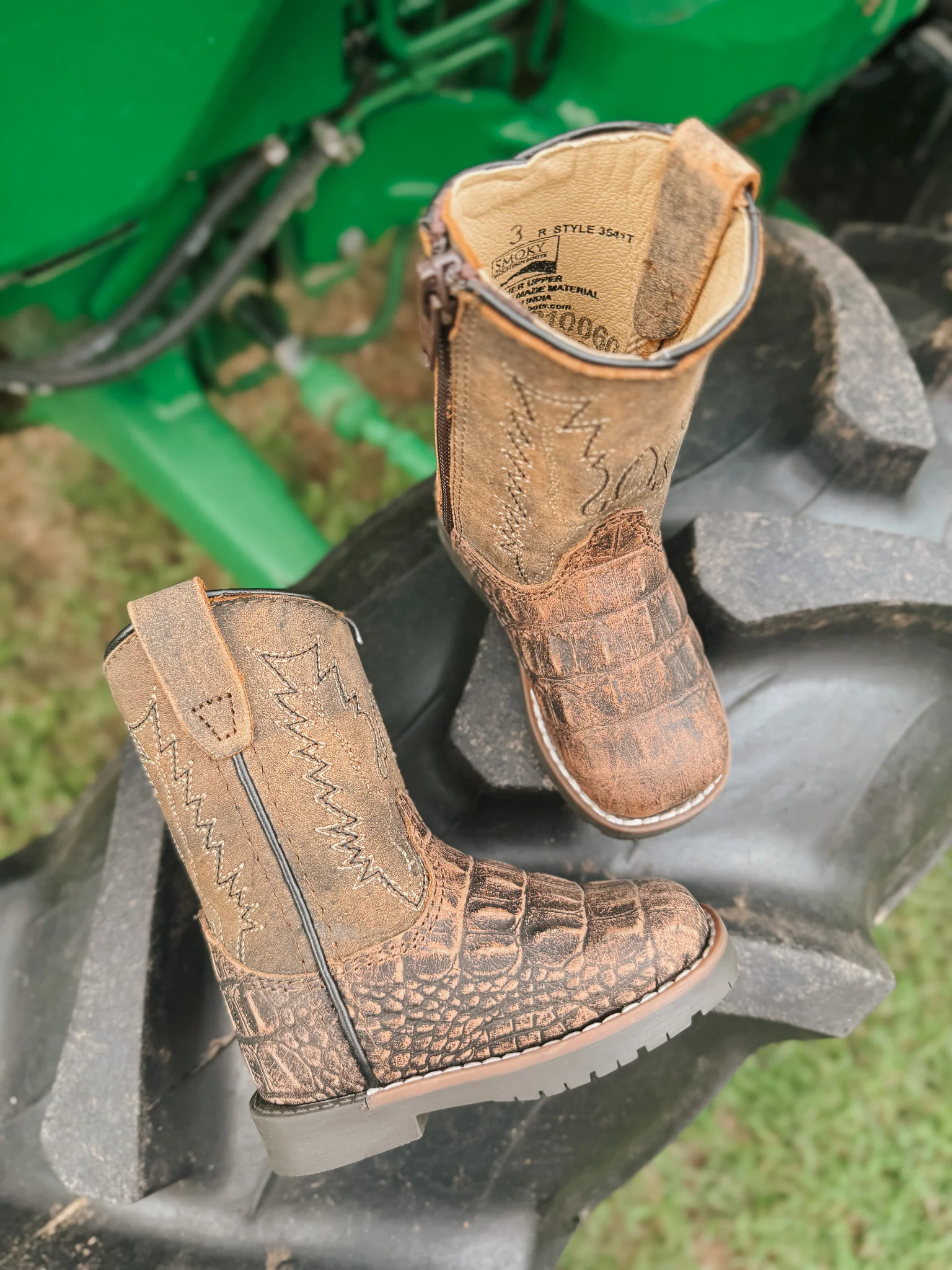 Little Kid's Smoky Mountain Brown Gator Boot - Image 3