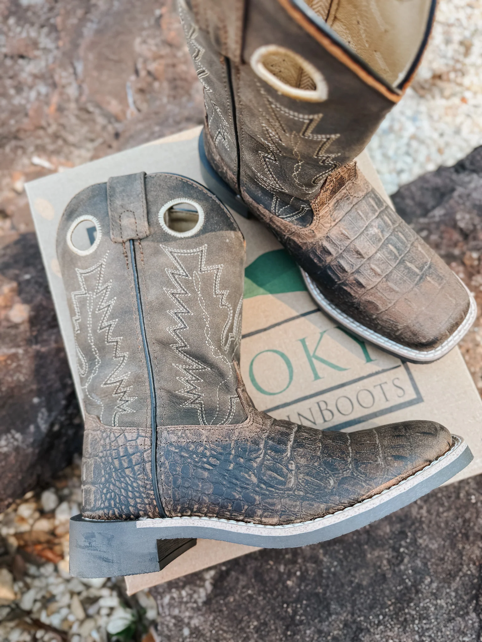 Little Kid's Smoky Mountain Brown Gator Boot - Image 7