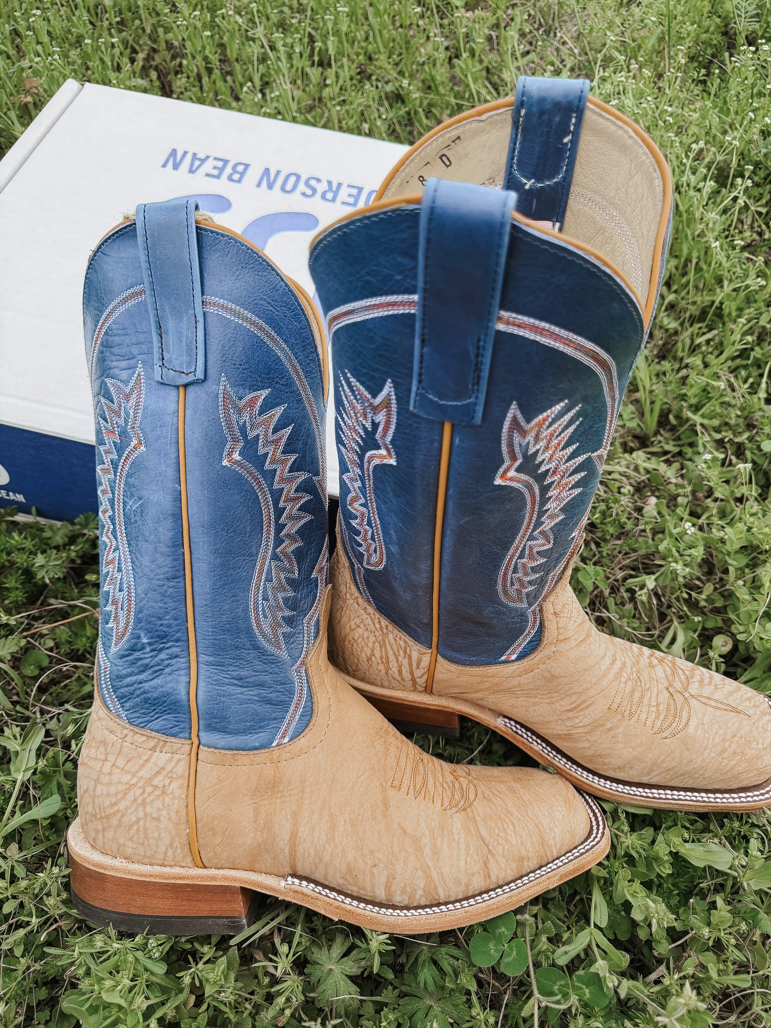 Men's Anderson Bean BC Exclusive Tan Washed Shoulder/Sky Blue Boots - Image 3