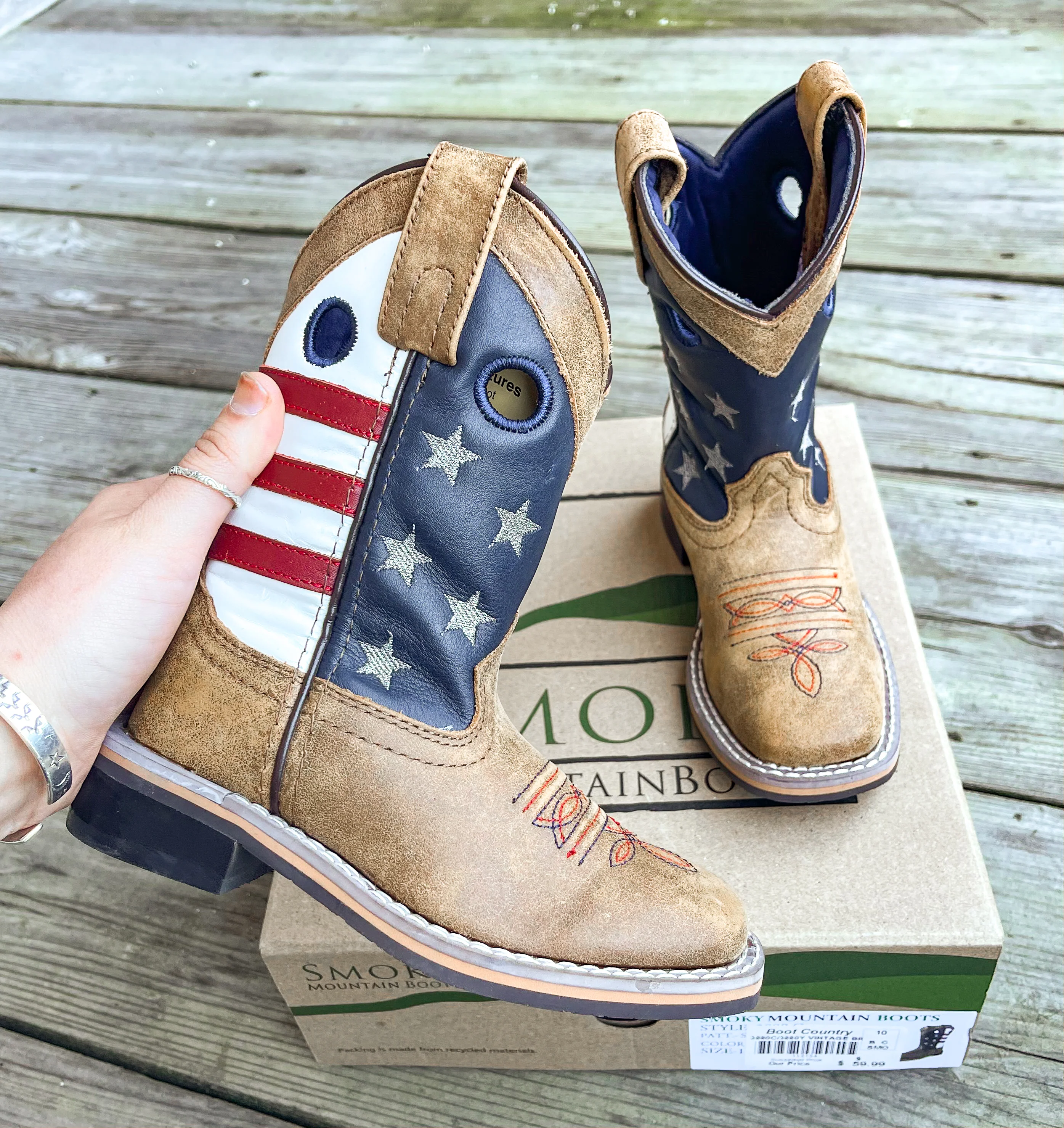 KID'S SMOKY MOUNTAIN STARS AND STRIPES SQUARE TOE BOOT