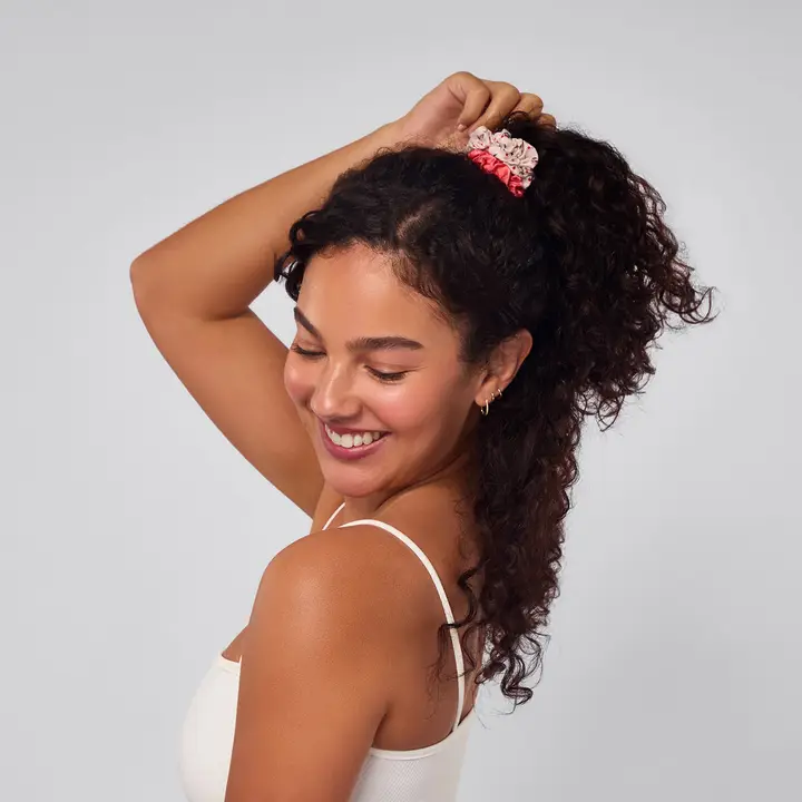 Ruched Satin Scrunchies 5pc Set - Assorted Cherry Blossom - Image 2