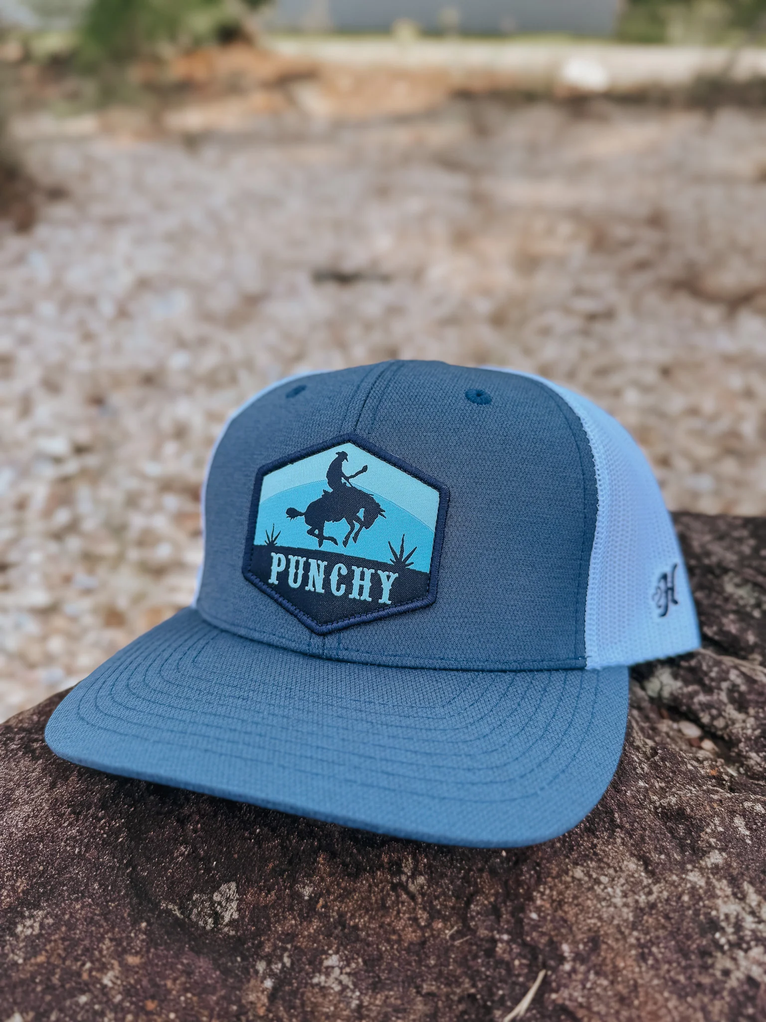 Hooey "Ranchero" Punchy Hat Blue/White w/Black & Blue Patch - Image 3