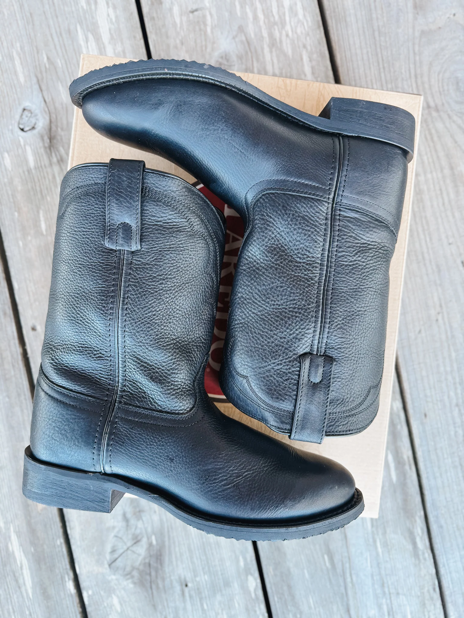 Men's Laredo Vaughn Black Leather Roper Boots - Image 3