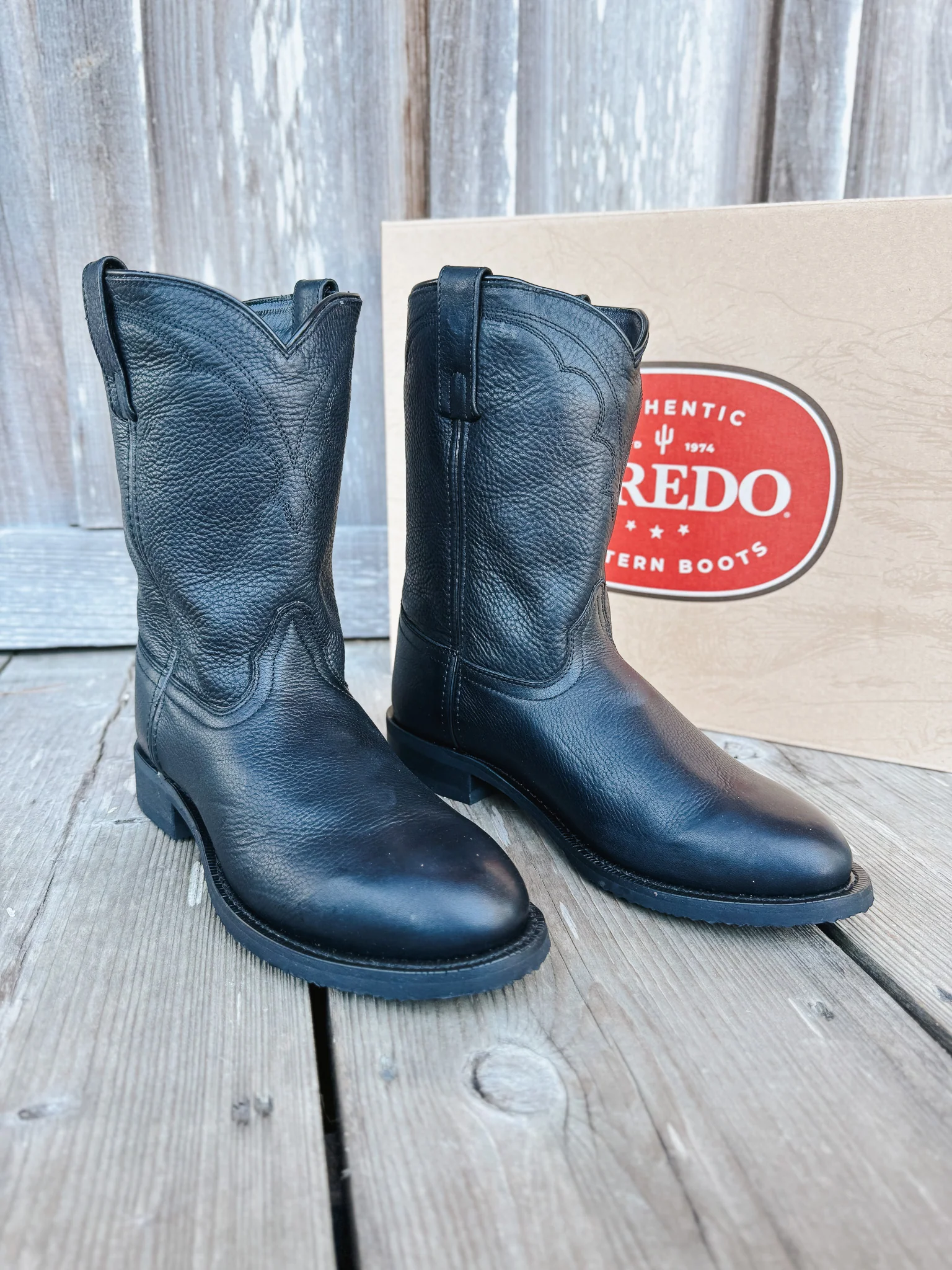 Men's Laredo Vaughn Black Leather Roper Boots - Image 7
