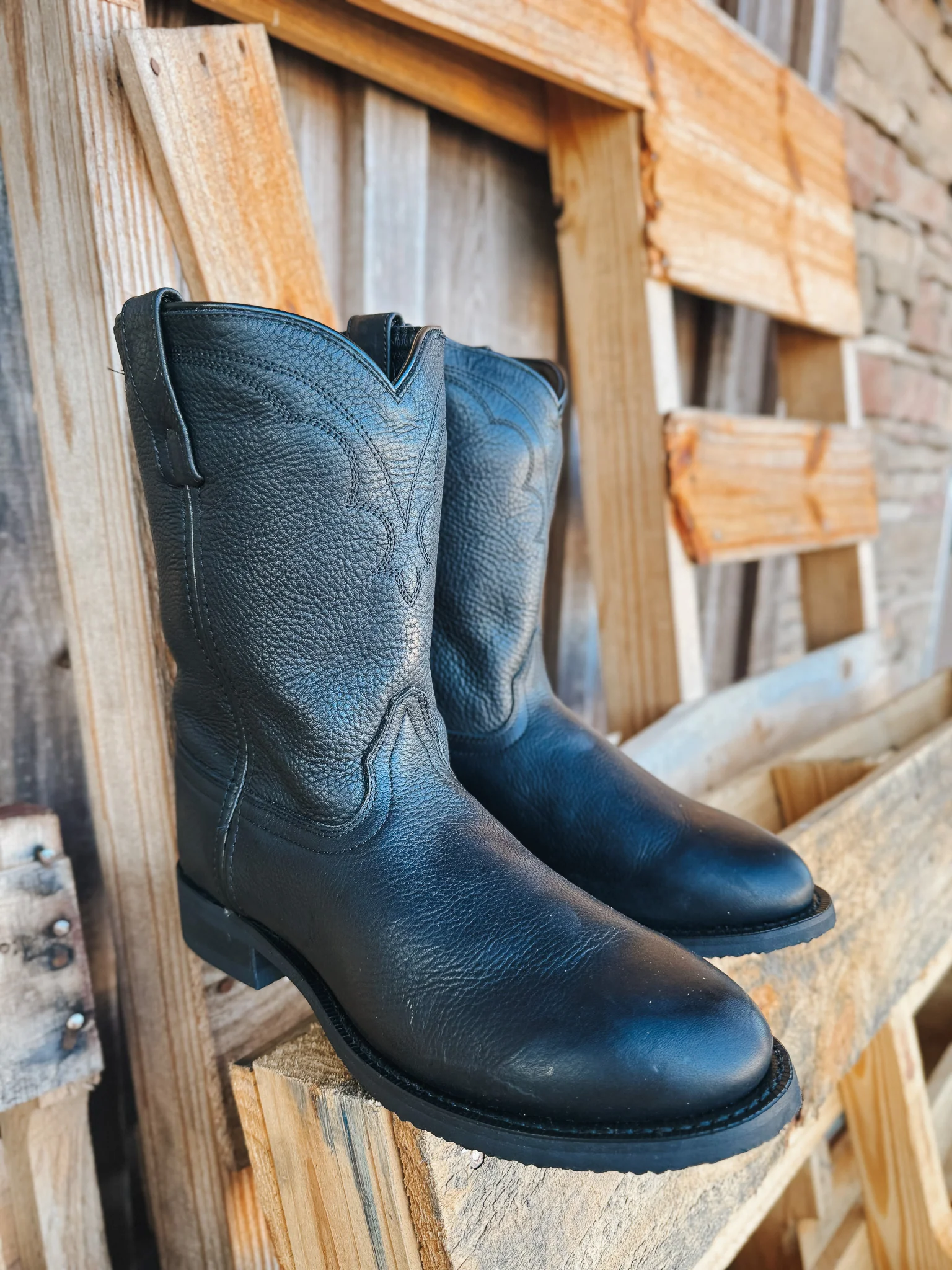 Men's Laredo Vaughn Black Leather Roper Boots - Image 8