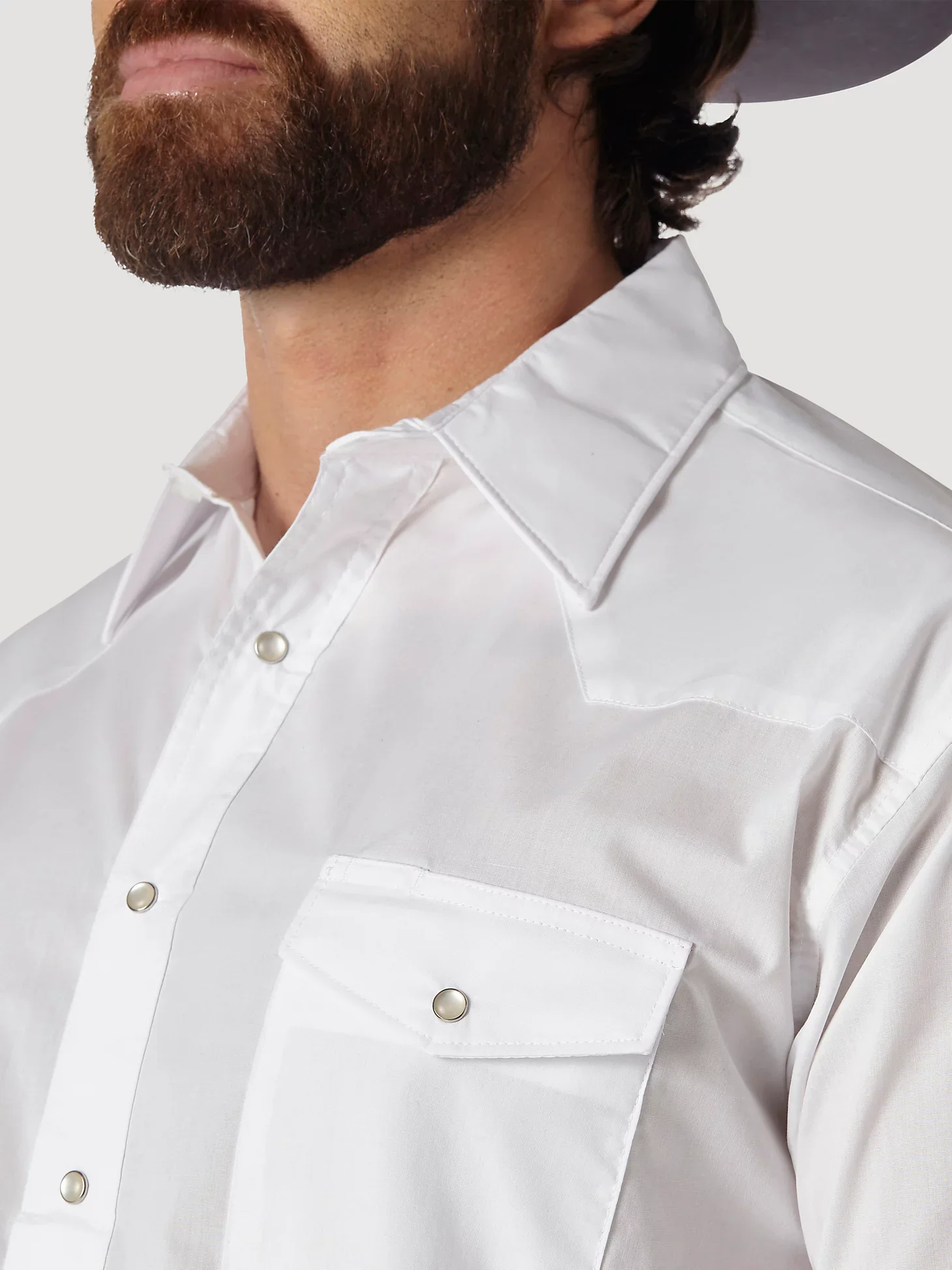 MEN'S WRANGLER® WESTERN SNAP SHIRT - LONG SLEEVE SOLID BROADCLOTH IN WHITE - Image 3