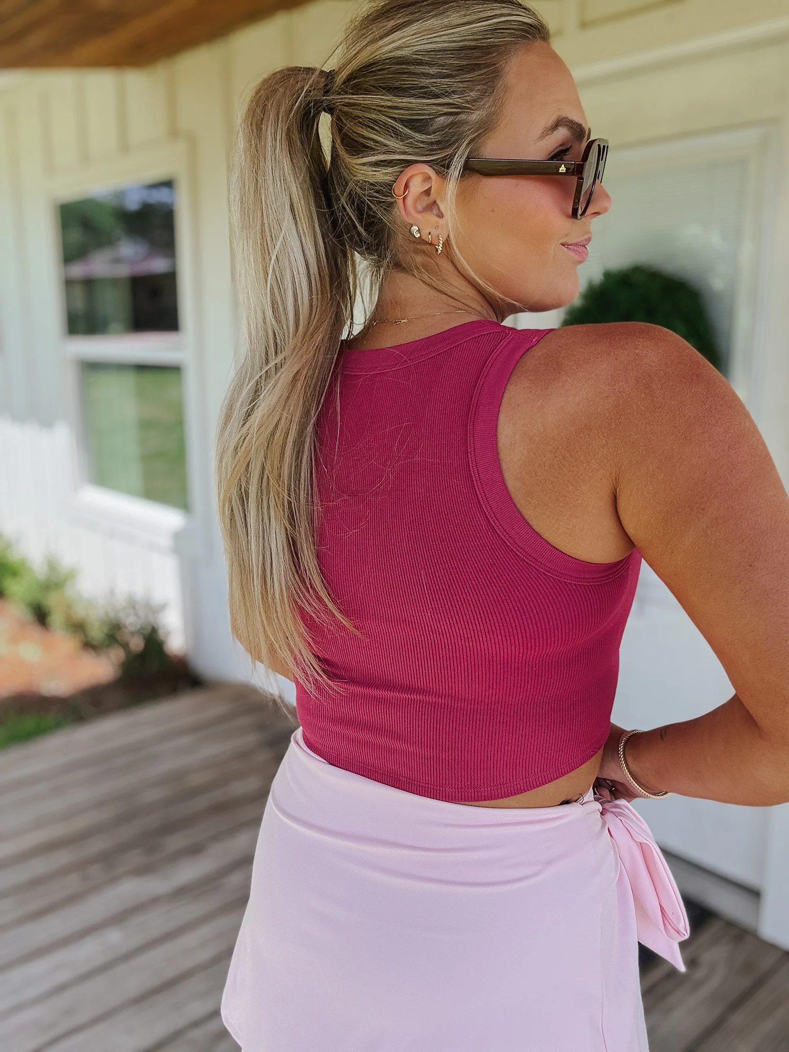 Serving Looks Tank in Plum Pink - Image 3