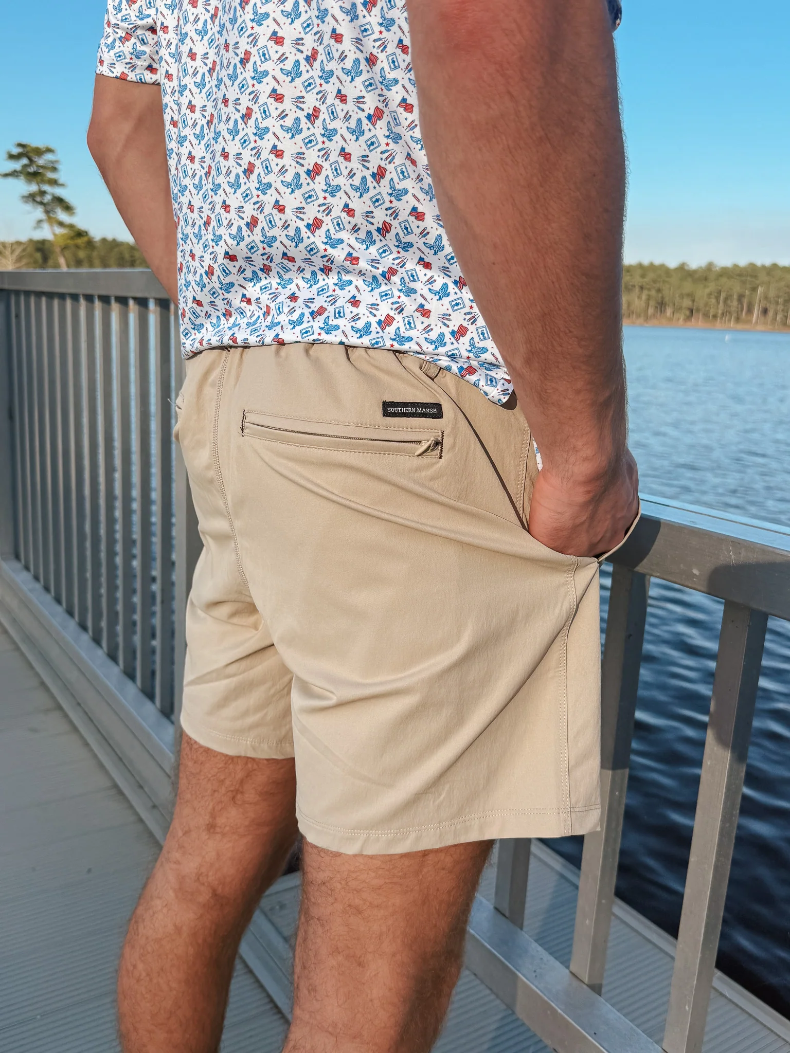 Southern Marsh Men's Billfish Lined Performance Short in Khaki - Image 4