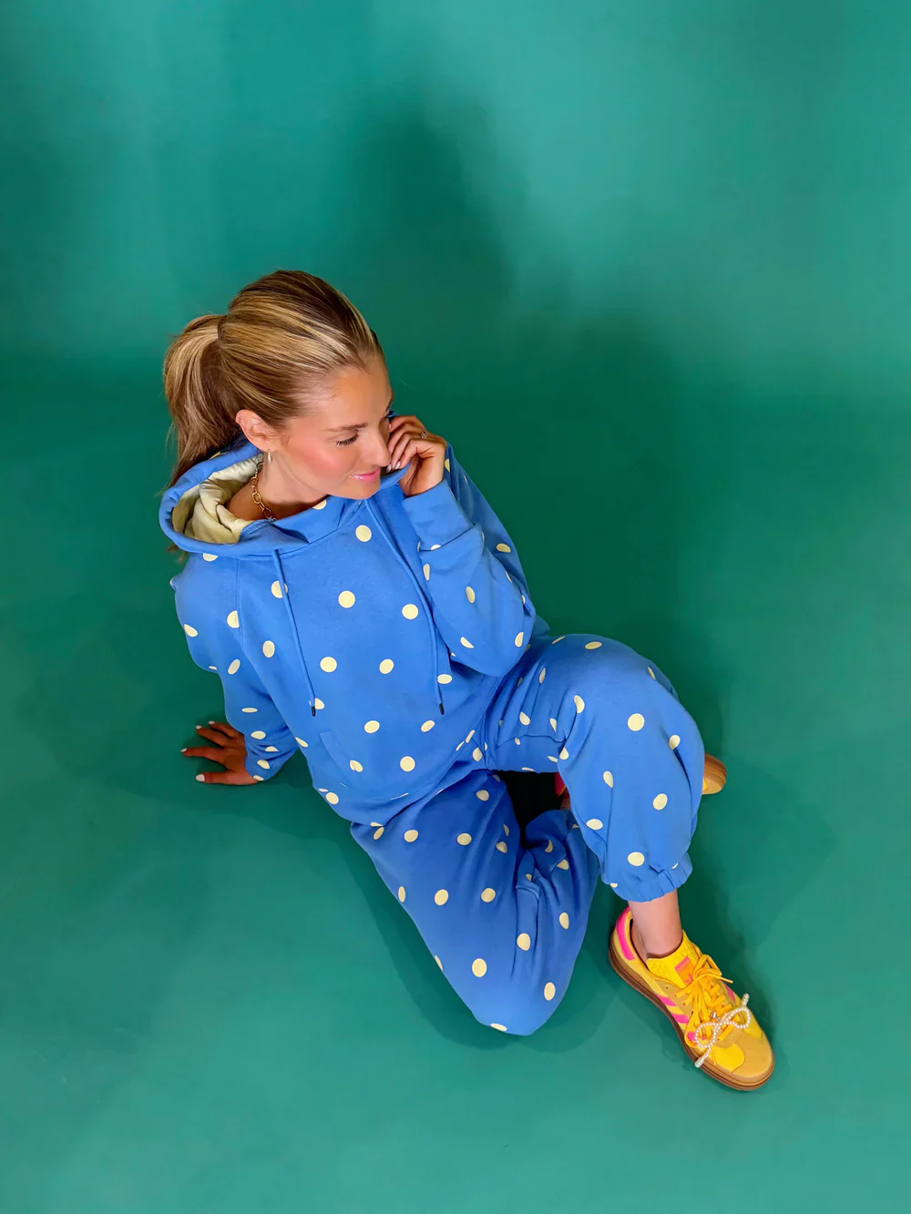 Blue & Butter Polka Dot Sweatsuit Set - Image 8