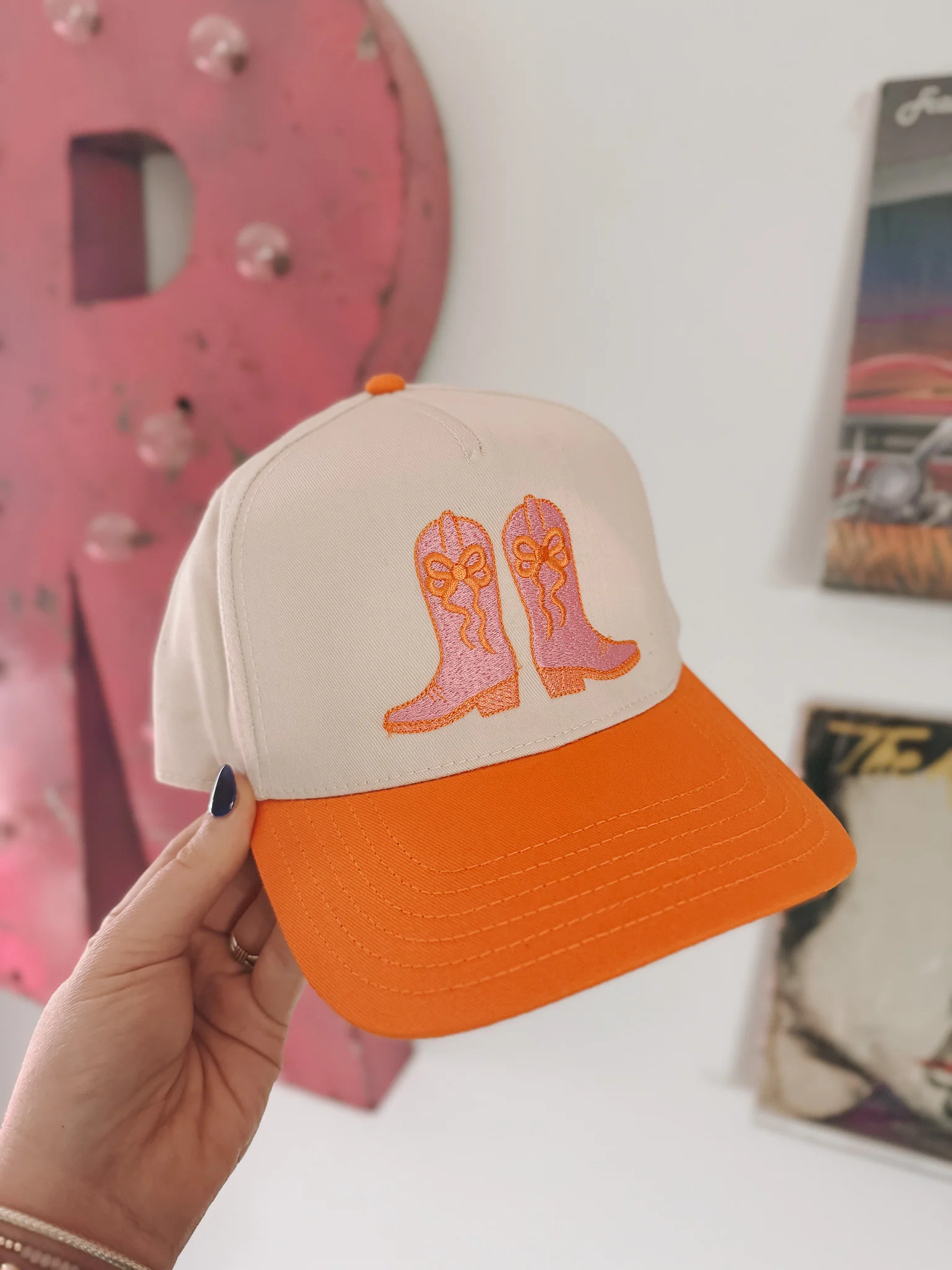 Pink Boots Orange & Cream Trucker Hat - Image 3
