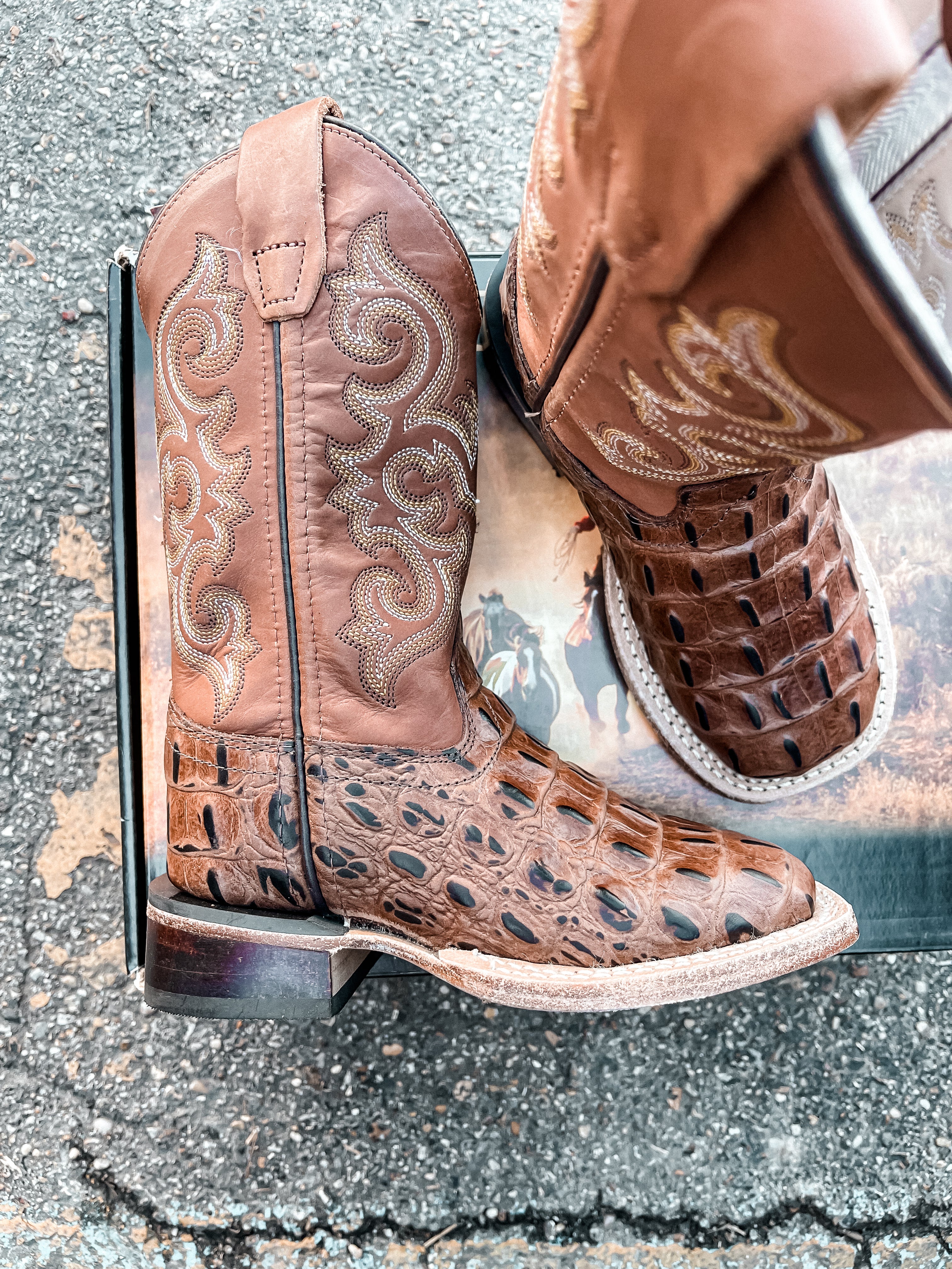 Old West Kid's Square Toe Western Boots - Image 3