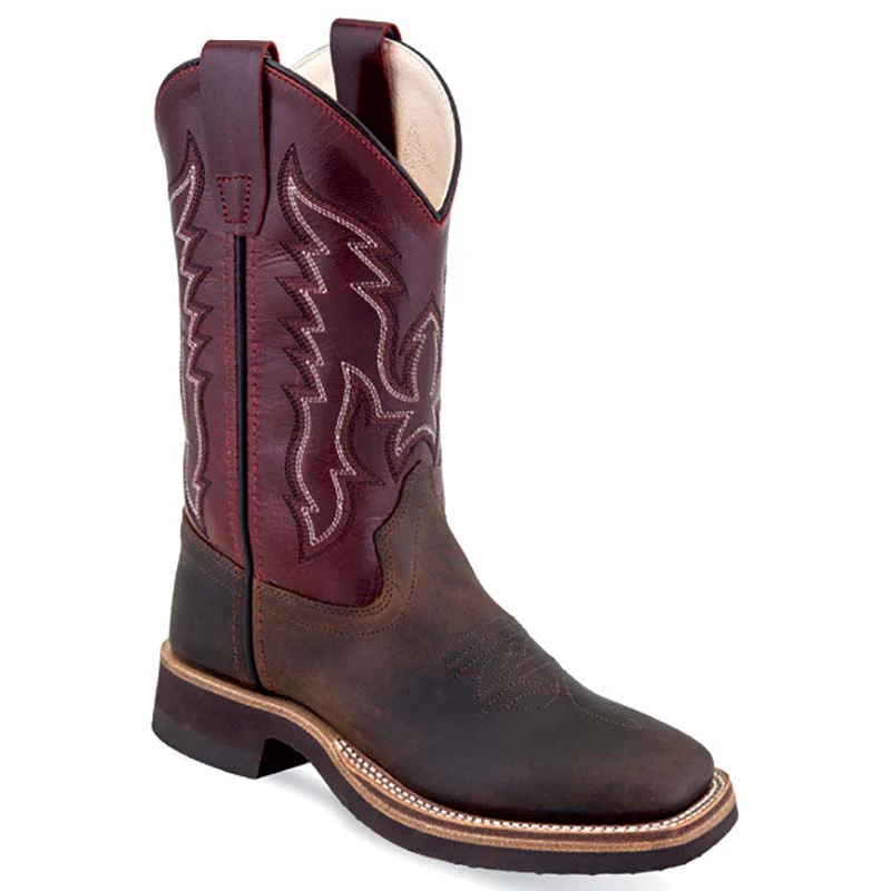 Youth Old West Chocolate Burgundy Square Toe Boot