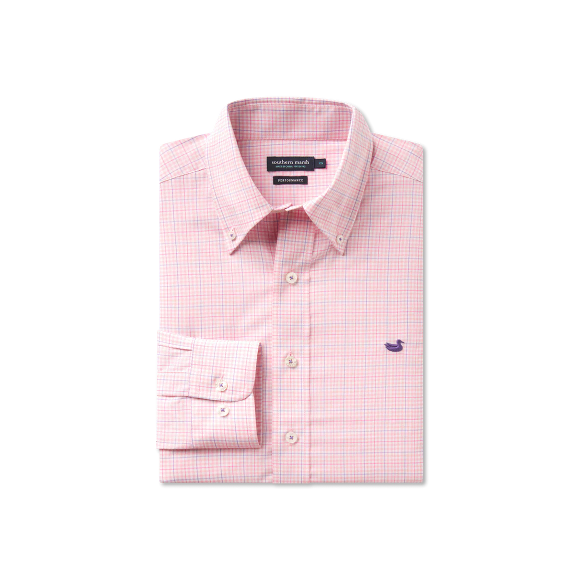 Southern Marsh Dyer Performance Gingham Dress Shirt in Camelia & Wharf Purple - Image 3