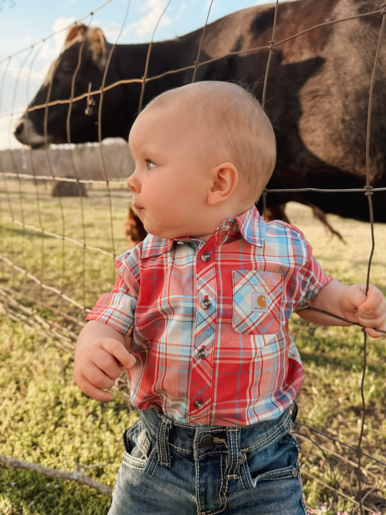 Carhartt Infant Woven Bodysuit in Red Plaid - Image 4