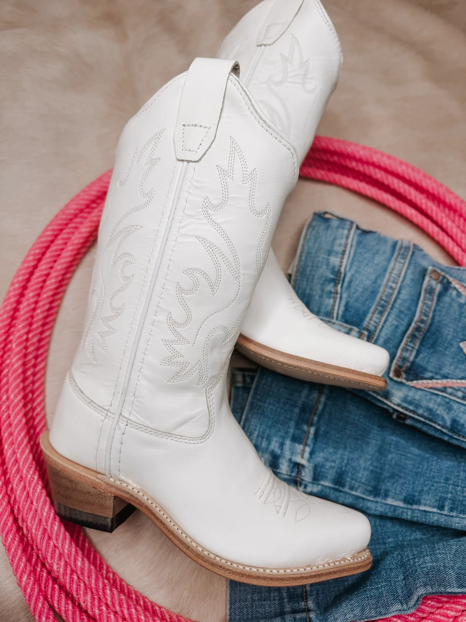 Girl's Old West All Over White Almond Toe Cowboy Boot