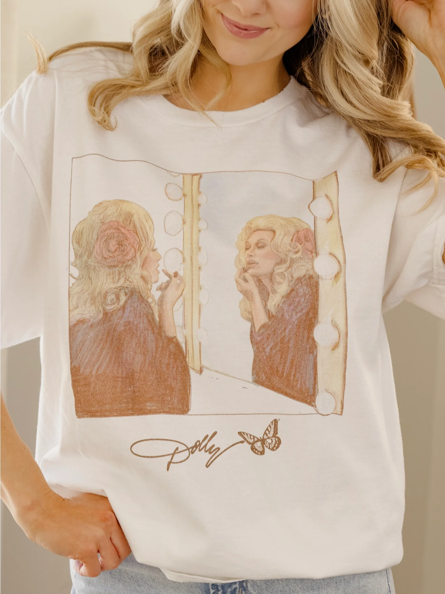 Dolly Parton Lipstick Thrifted Tee in White - Image 5