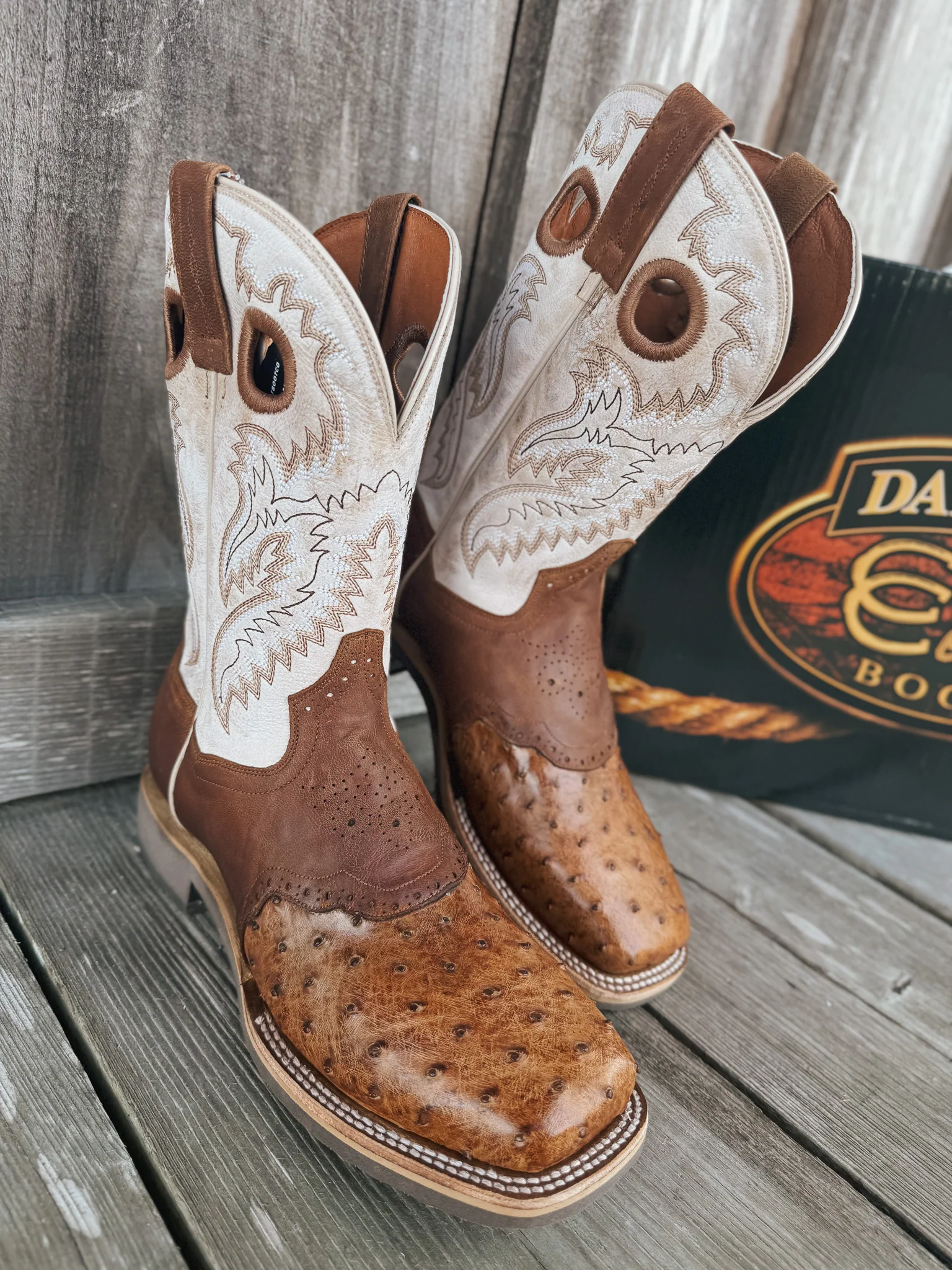 Men's Dan Post Martel Ostrich Square Toe Cowboy Boots - Image 11
