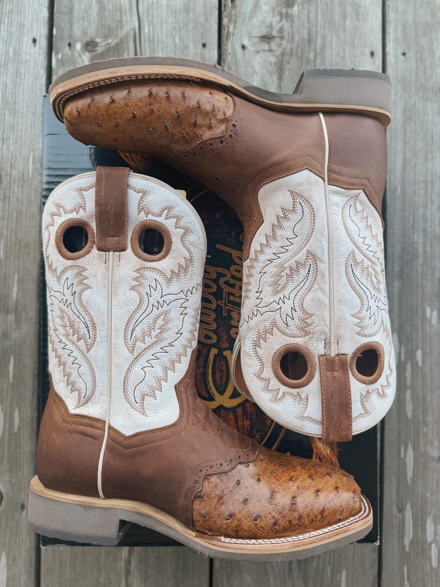 Men's Dan Post Martel Ostrich Square Toe Cowboy Boots - Image 4