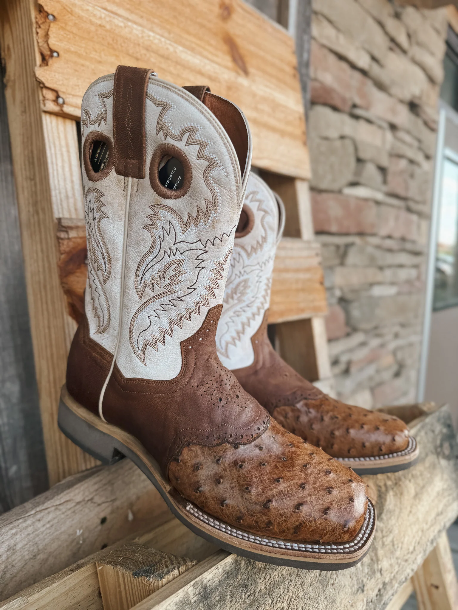 Men's Dan Post Martel Ostrich Square Toe Cowboy Boots - Image 7