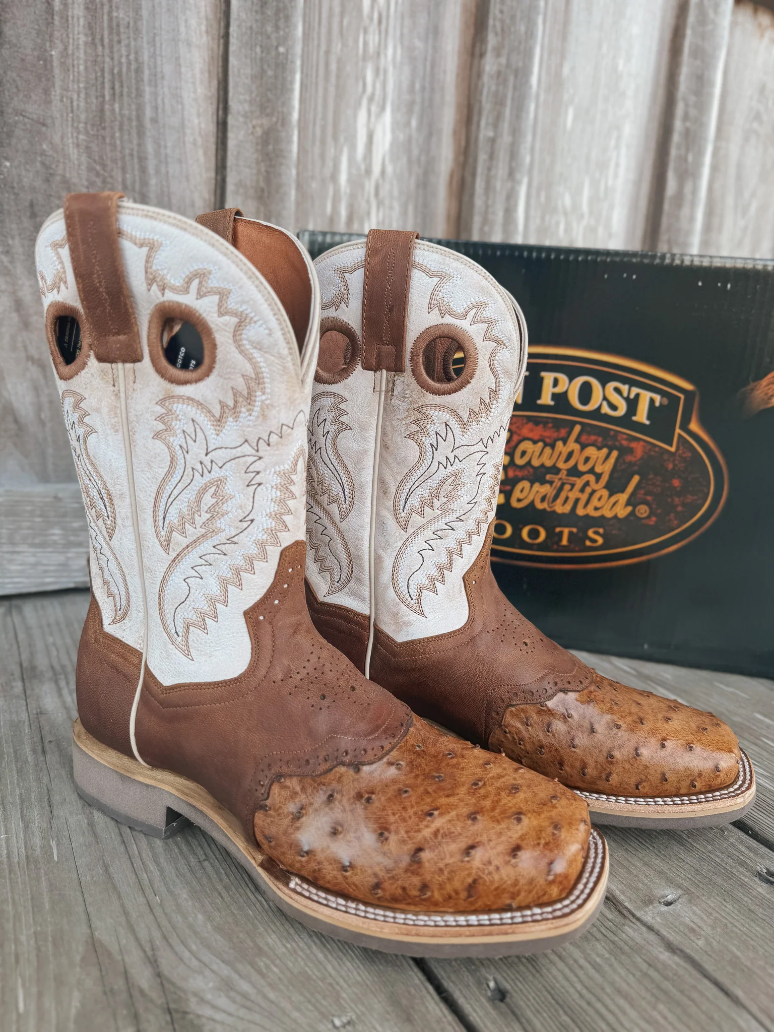 Men's Dan Post Martel Ostrich Square Toe Cowboy Boots - Image 9